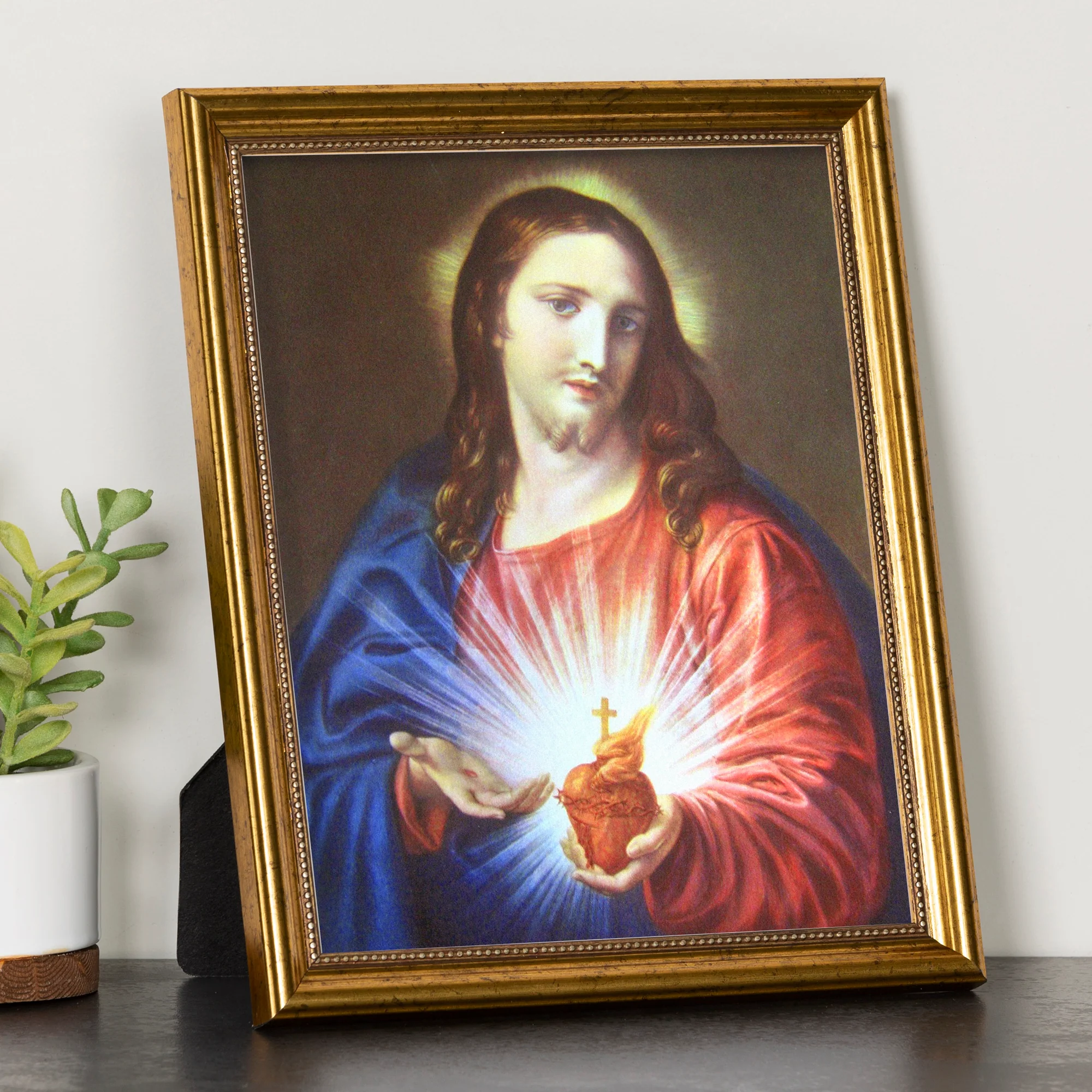 Sacred Heart Antique Gold Framed Print - 8" x 10"