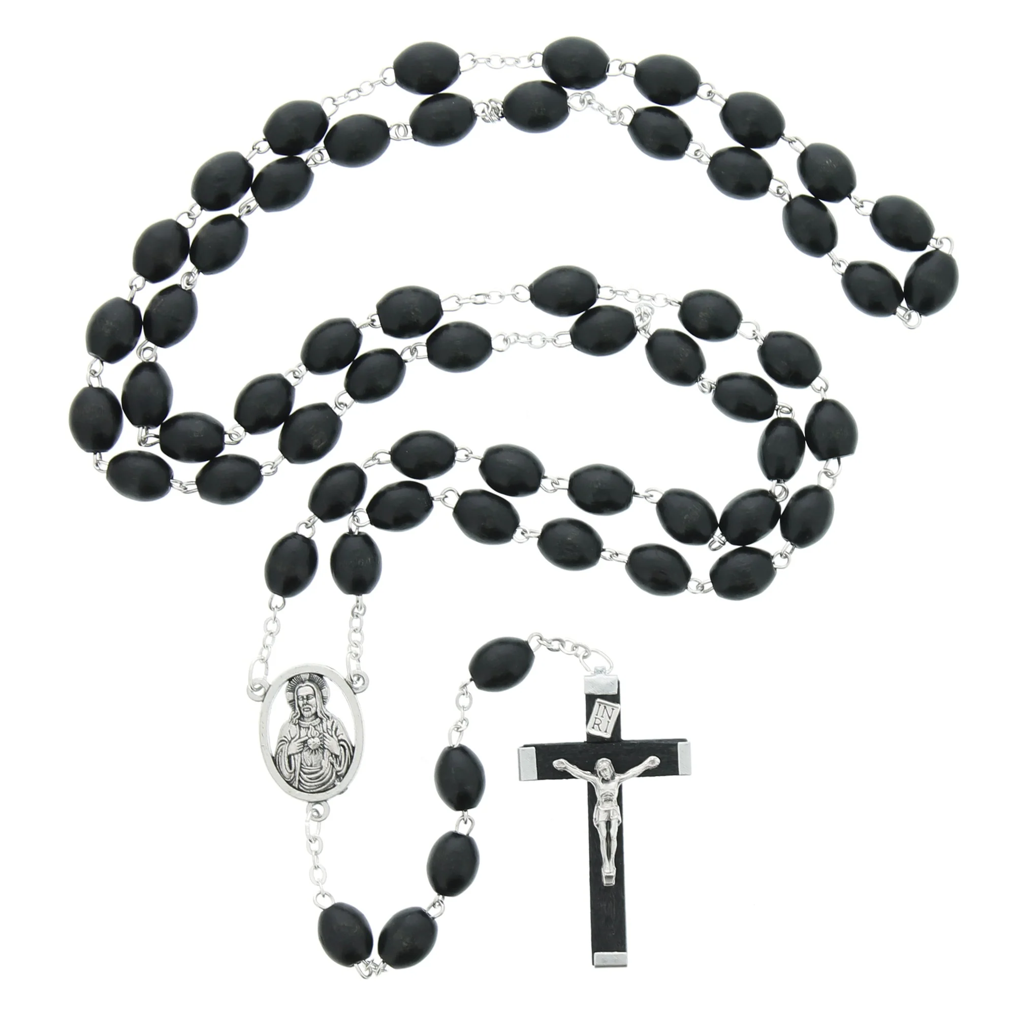 Sacred Heart Black Wood Rosary, 6x8MM - Image 2