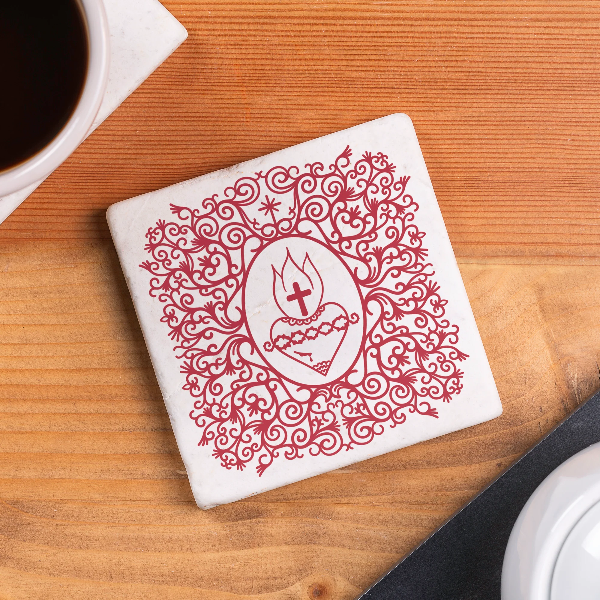 Sacred Heart Filigree Stone Coaster - Image 3