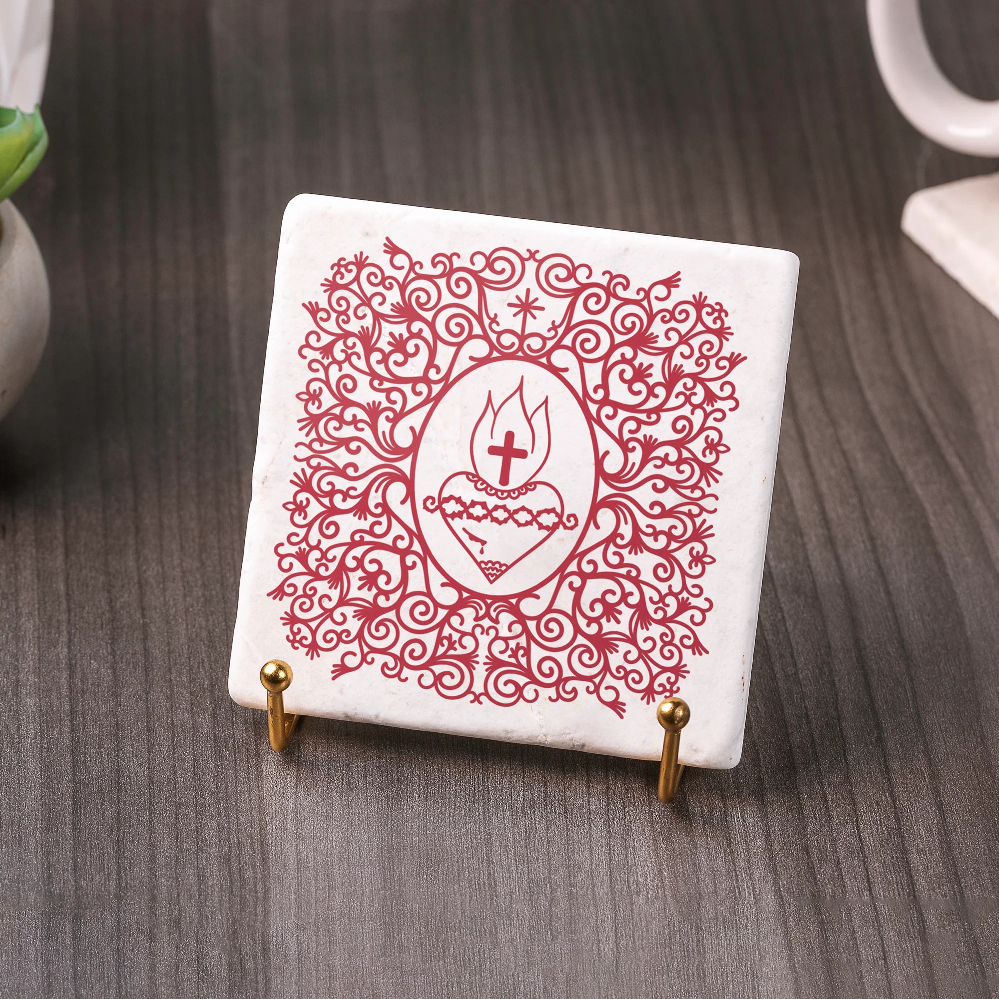Sacred Heart Filigree Stone Coaster - Image 4