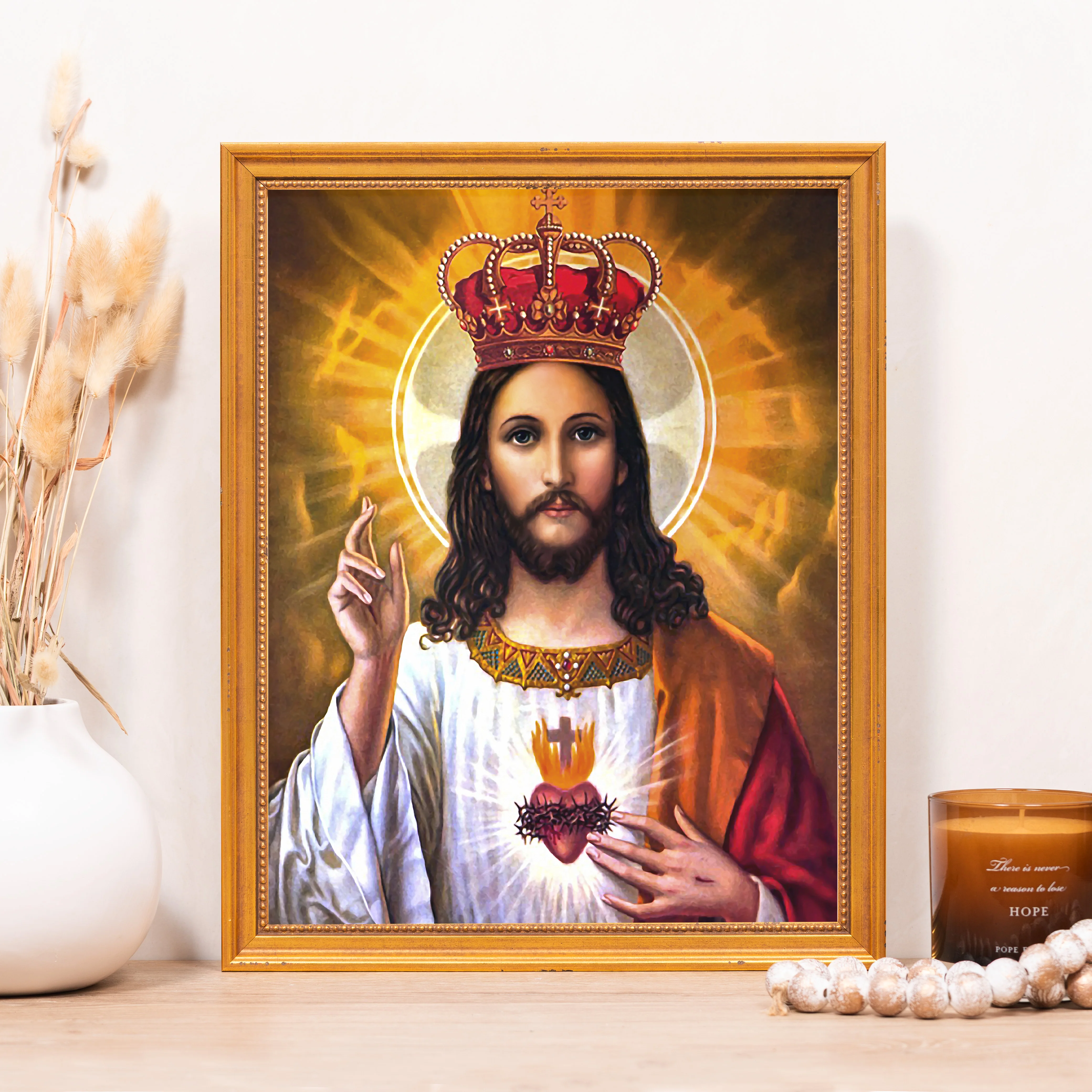 Sacred Heart of Jesus as Christ the King Framed Canvas - Sacred Classics Collection