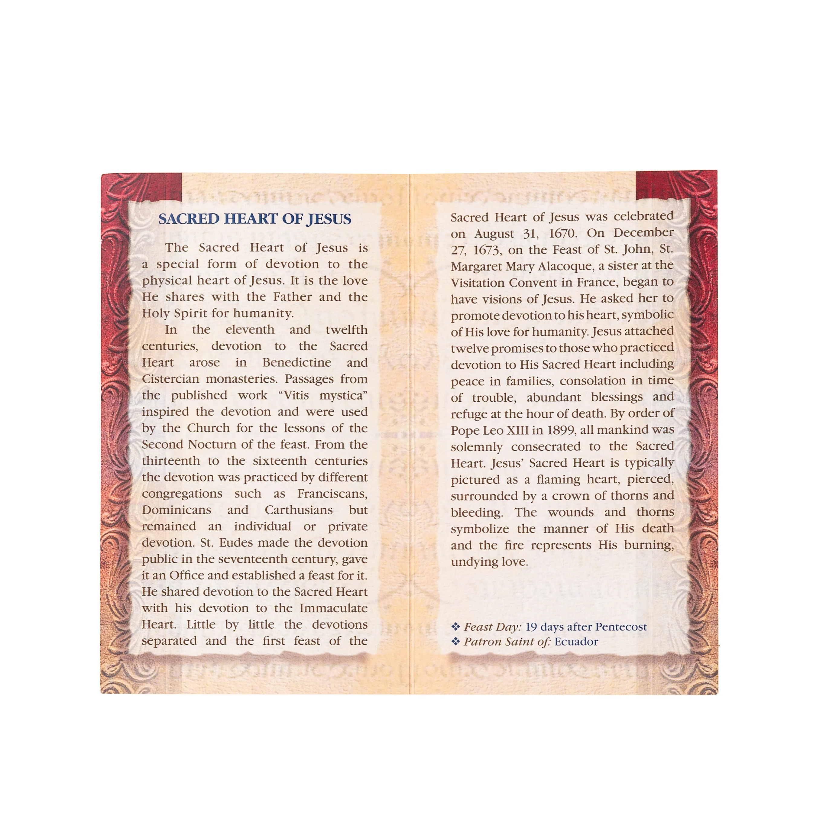 Sacred Heart of Jesus -  Folded Prayer Card - Image 2