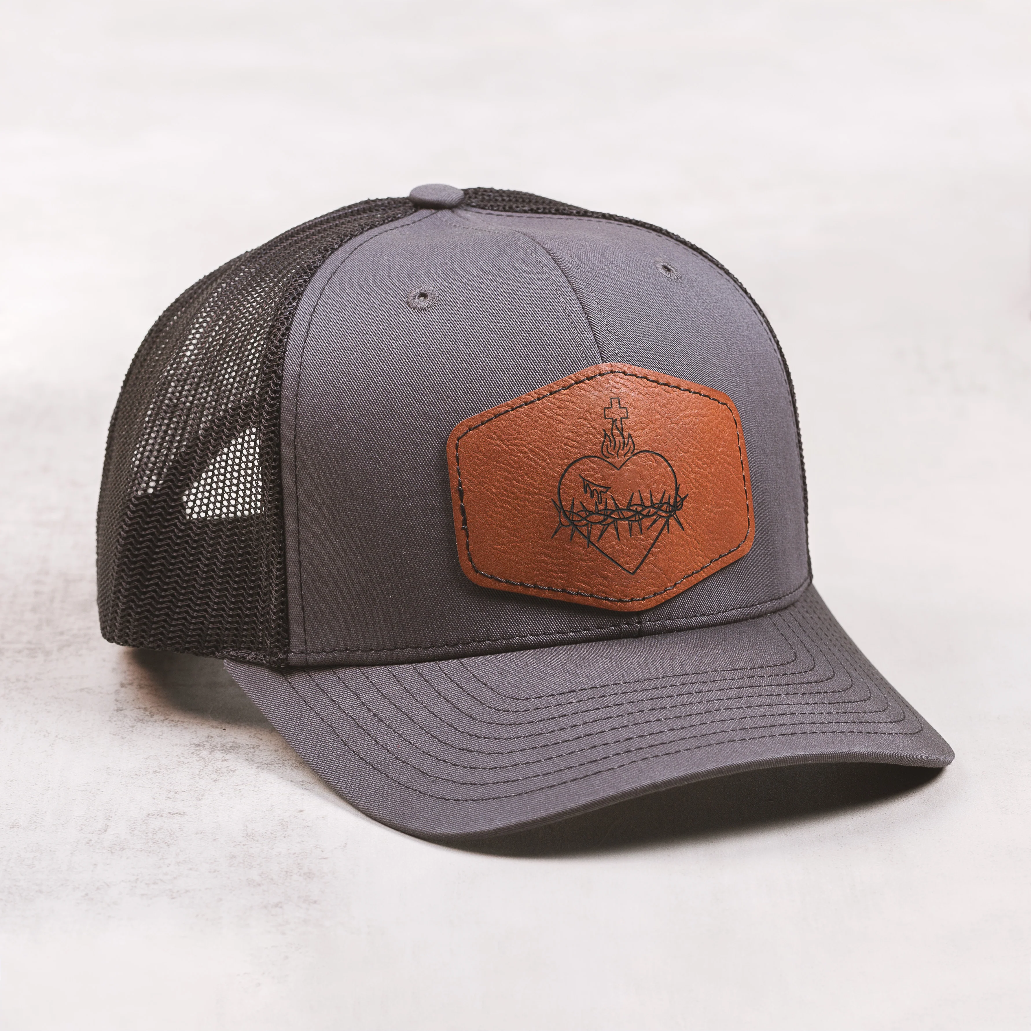 Sacred Heart of Jesus Leather Patch Ball Cap