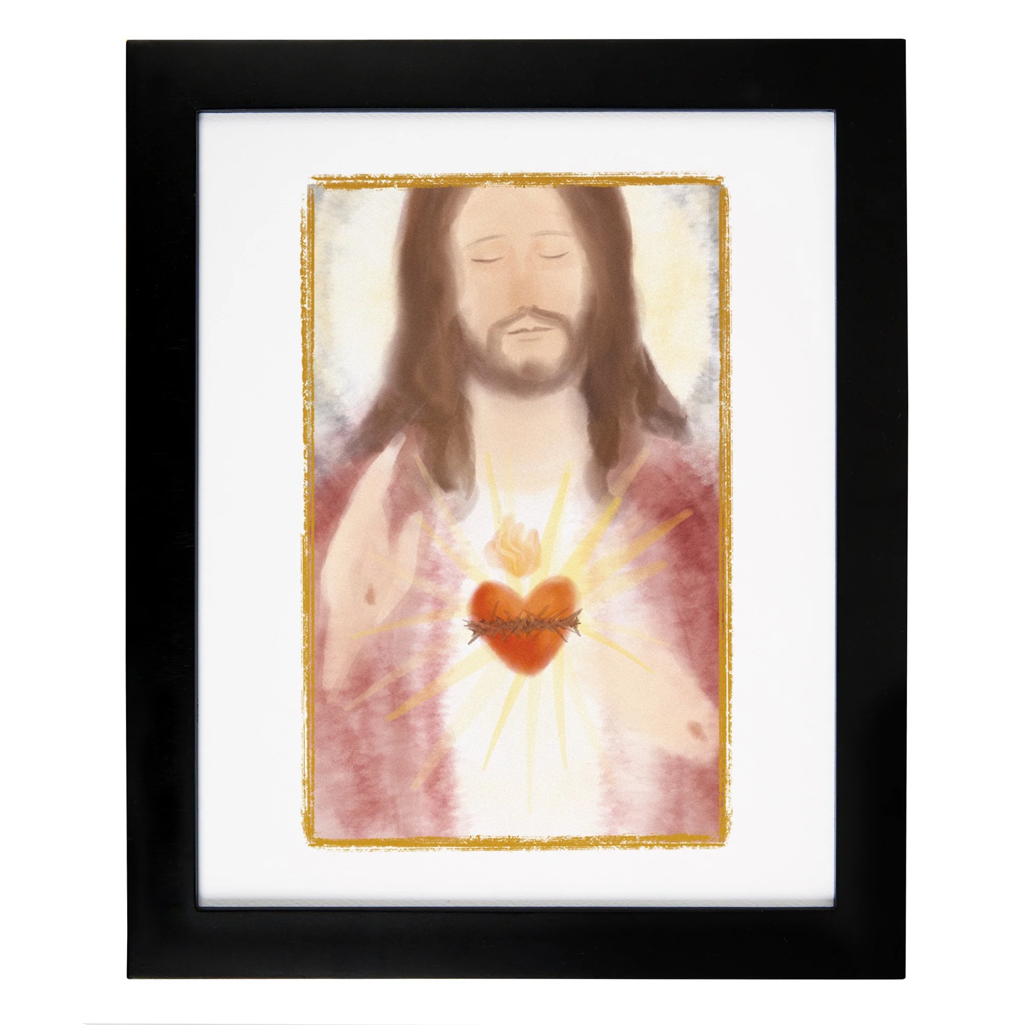 Sacred Heart of Jesus Watercolor Portrait Framed Print - Image 2