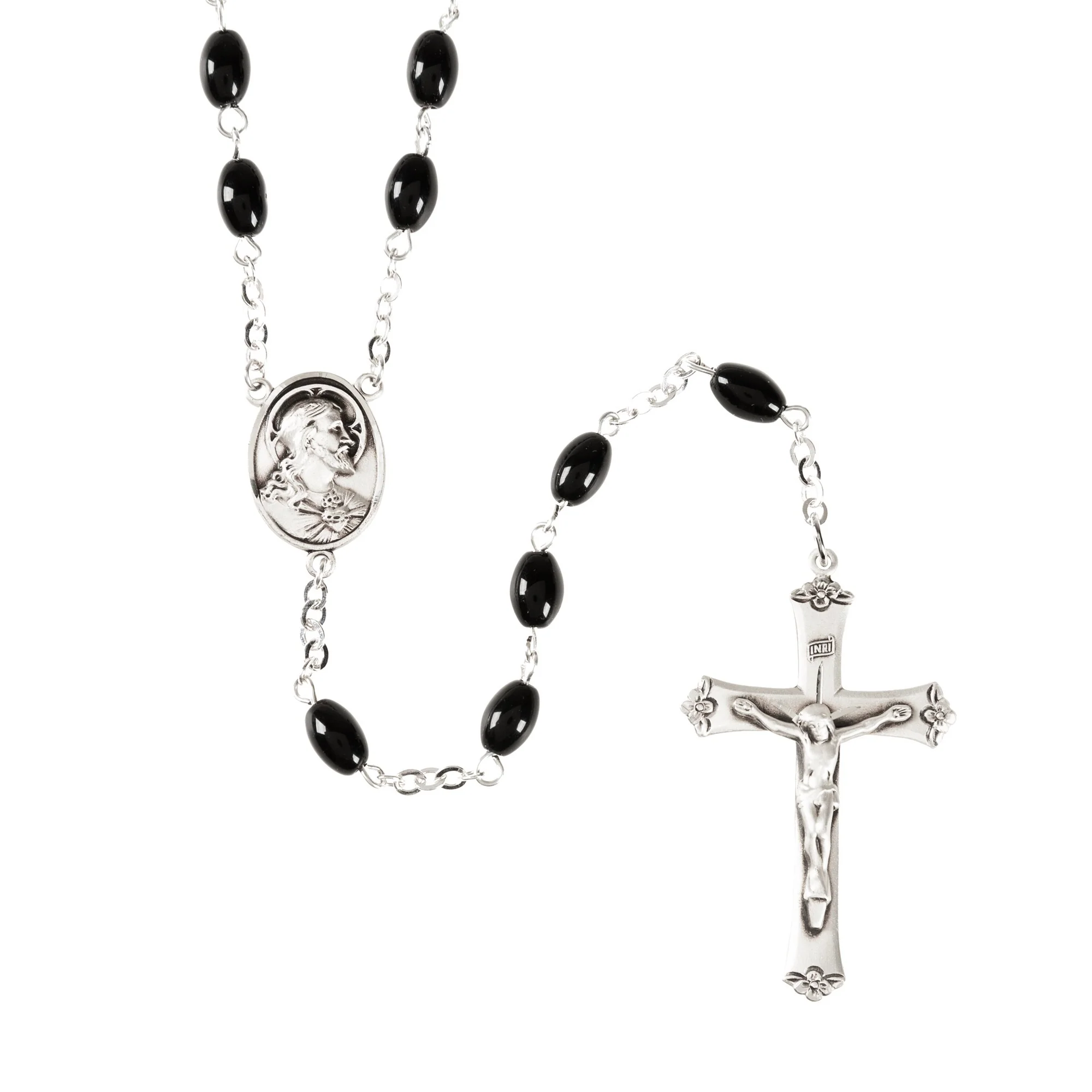 Sacred Heart Oval Black Onyx Rosary - Image 2