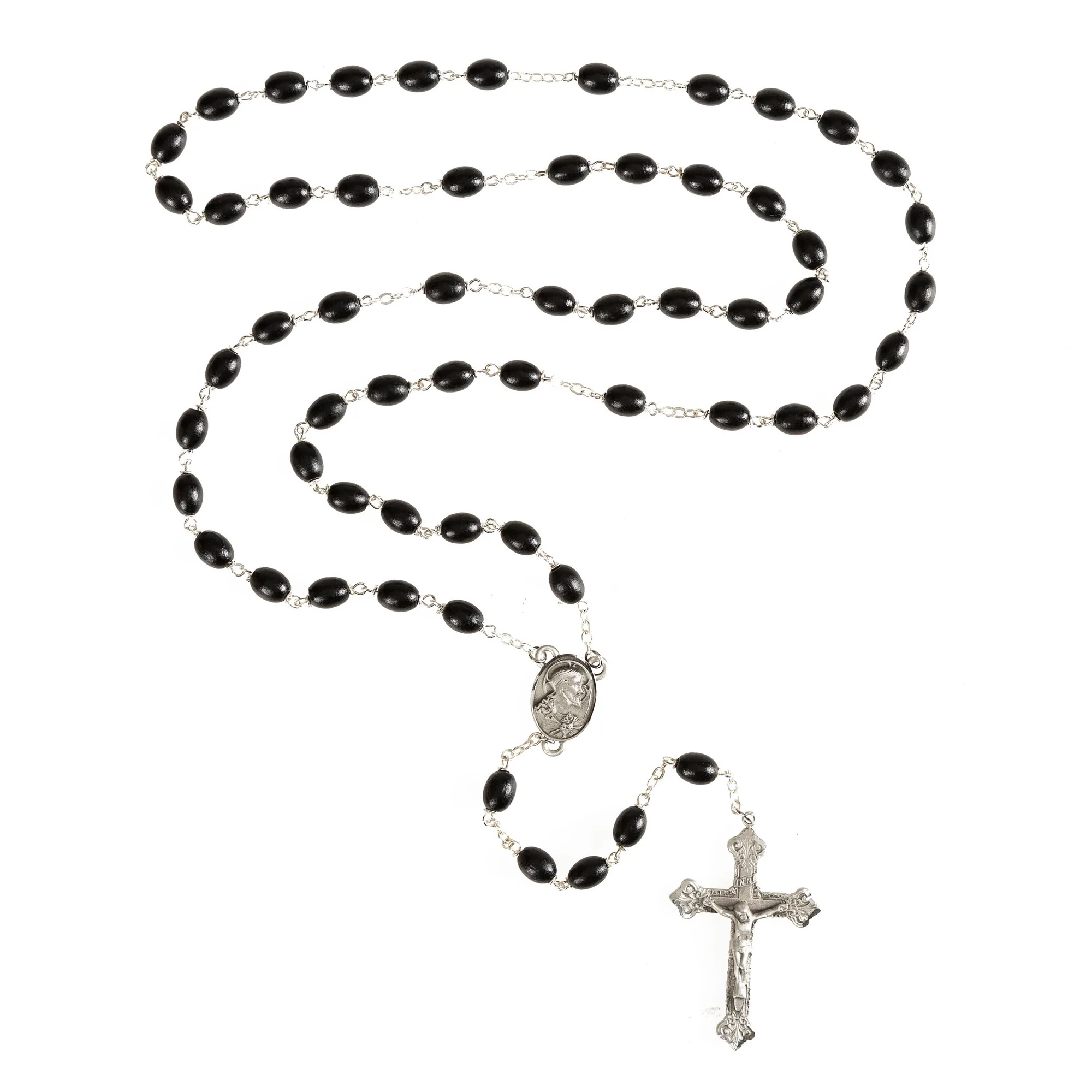 Sacred Heart Pewter Rosary in Black - Image 2