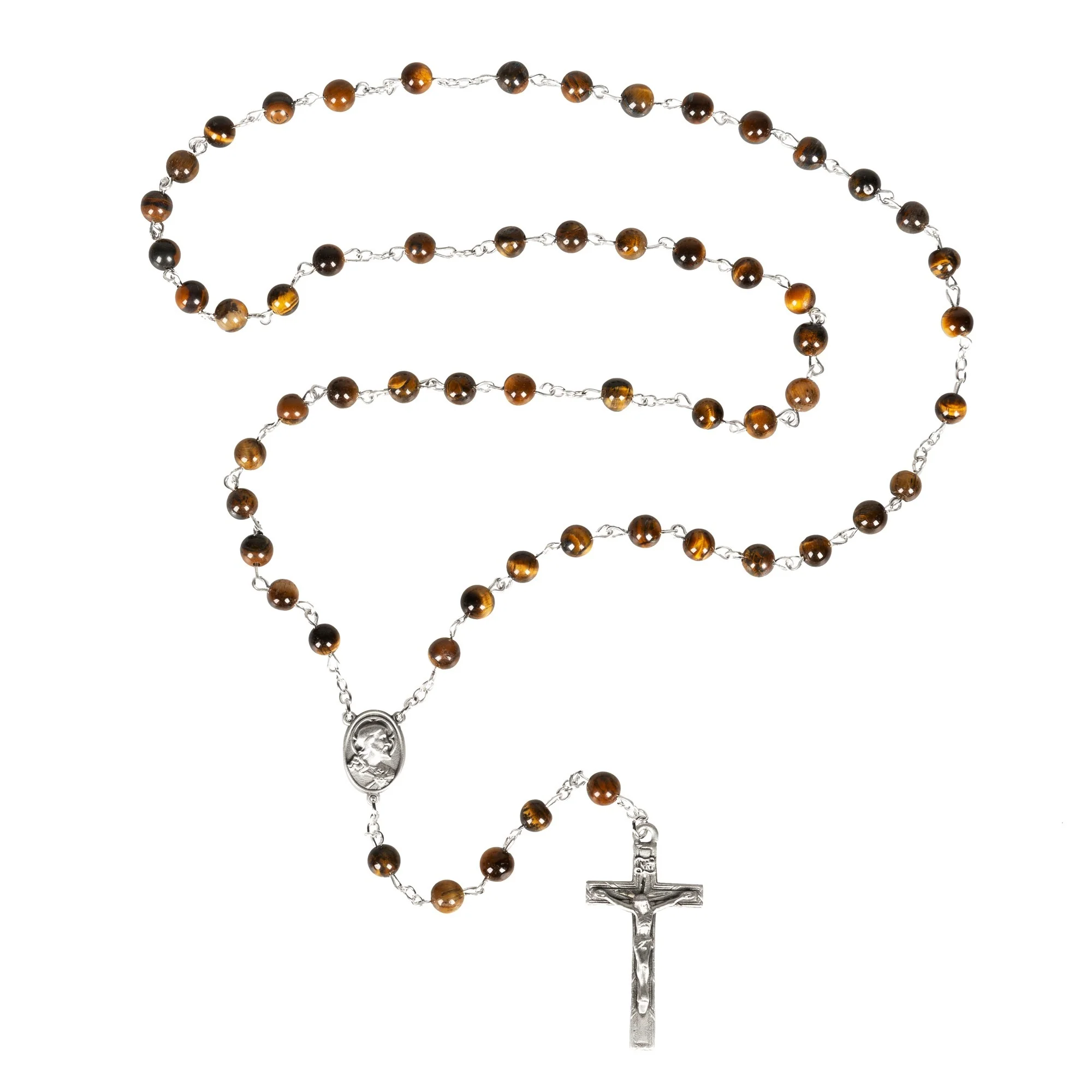 Sacred Heart Pewter Tiger Eye Rosary - Image 2