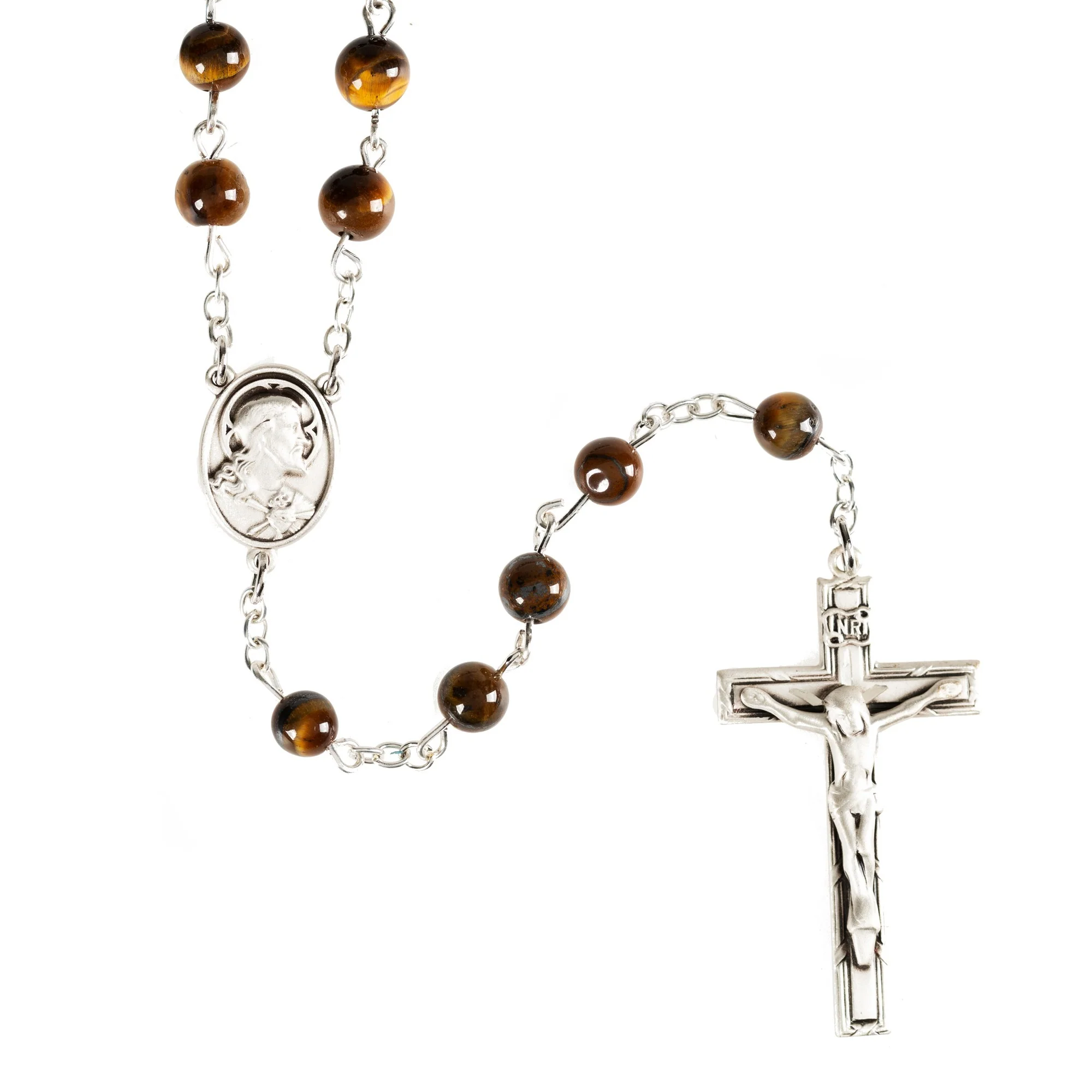 Sacred Heart Sterling Tiger Eye Rosary