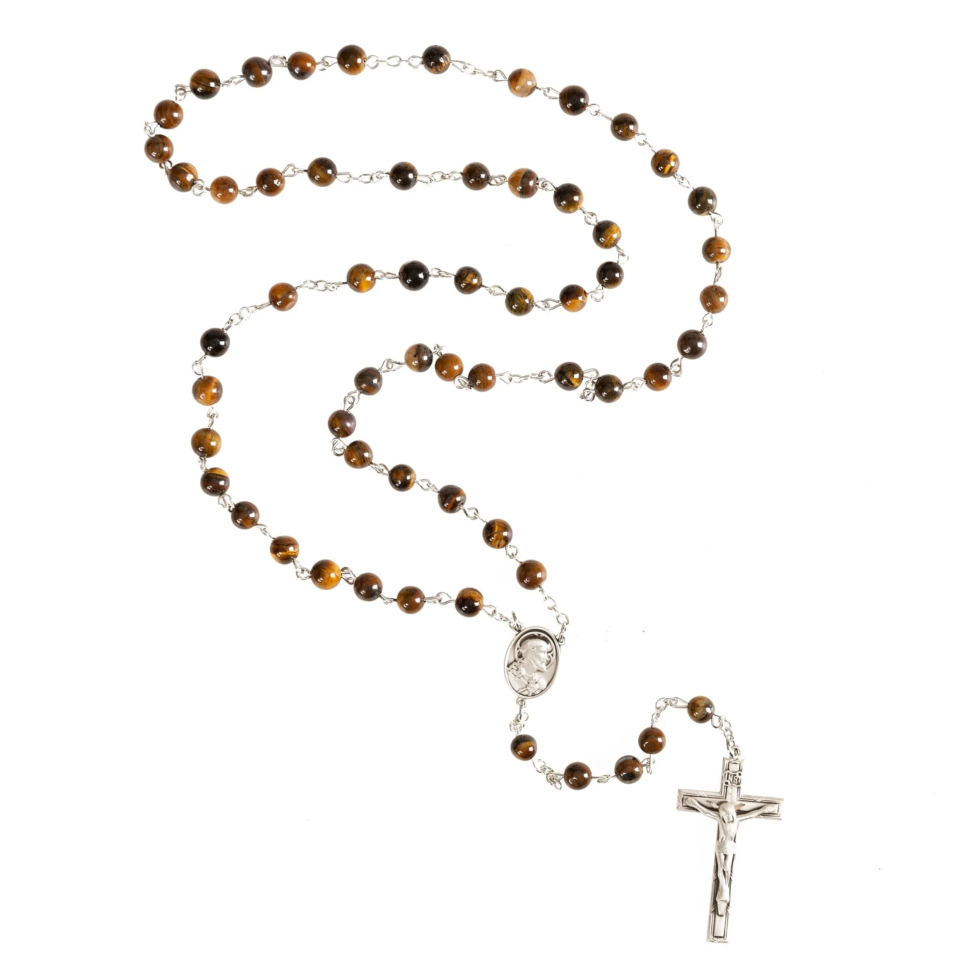Sacred Heart Sterling Tiger Eye Rosary - Image 2