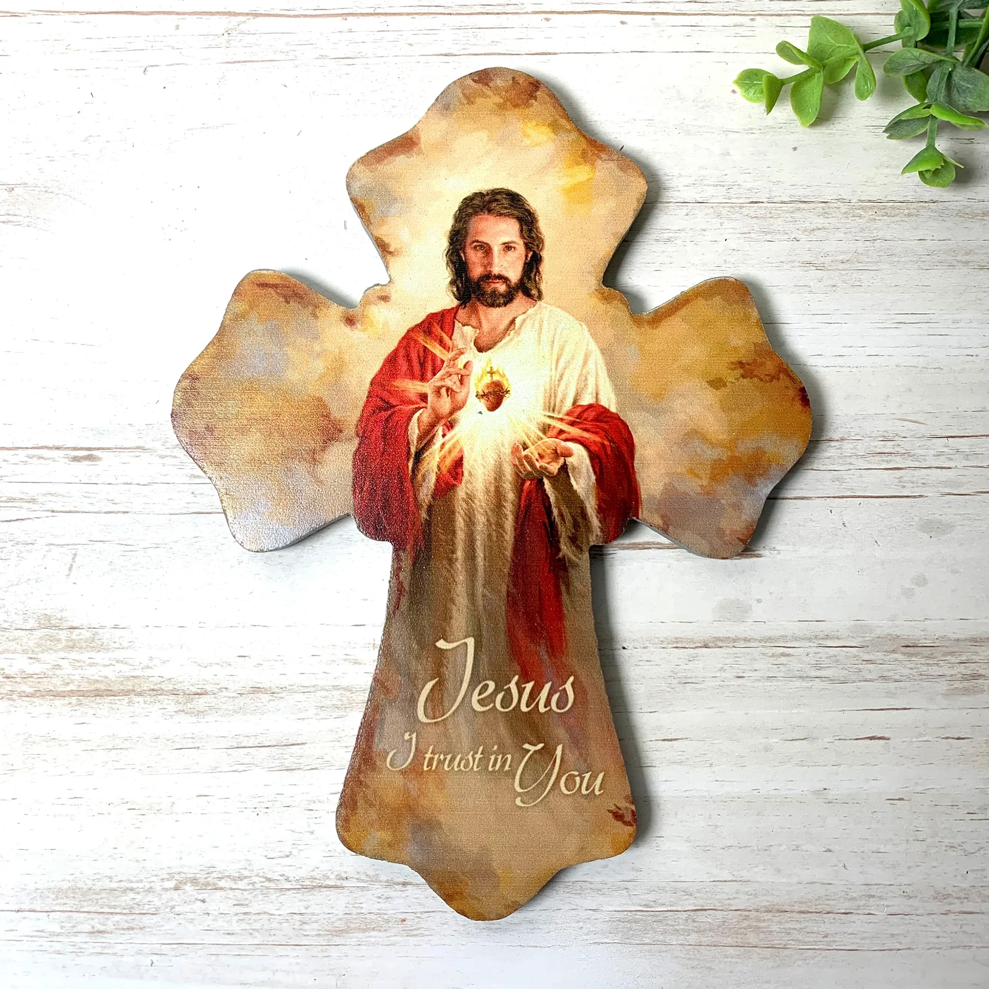 Sacred Heart Wooden Cross - 8"