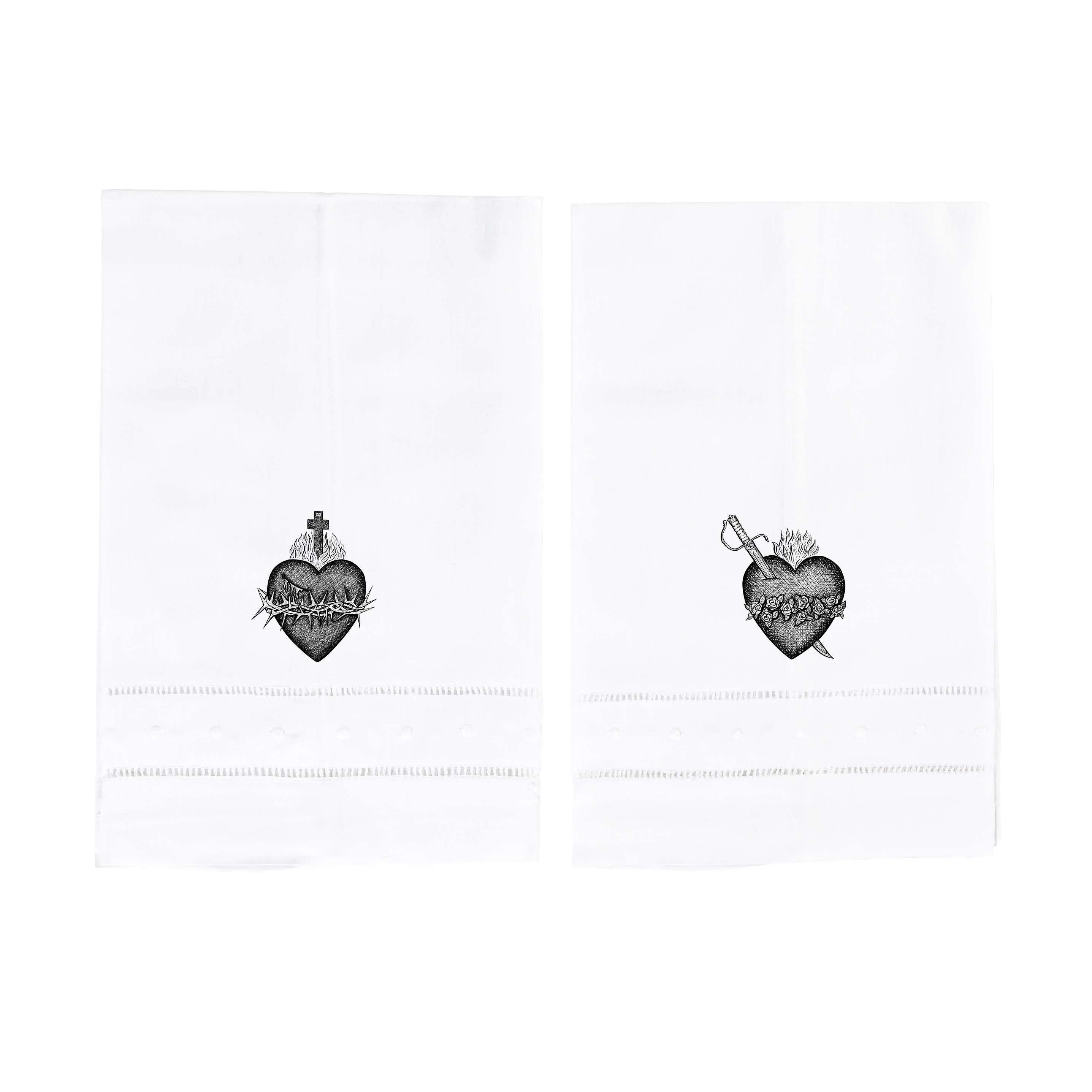 Sacred & Immaculate Heart Linen Guest Towels - Set of 2 - Image 2