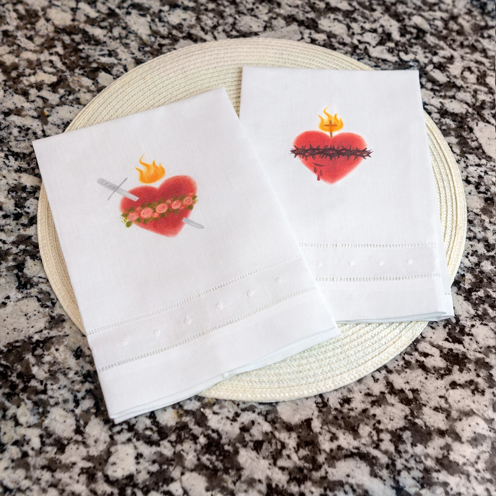 Sacred & Immaculate Heart Linen Watercolor Guest Towels-set of 2 - Image 2