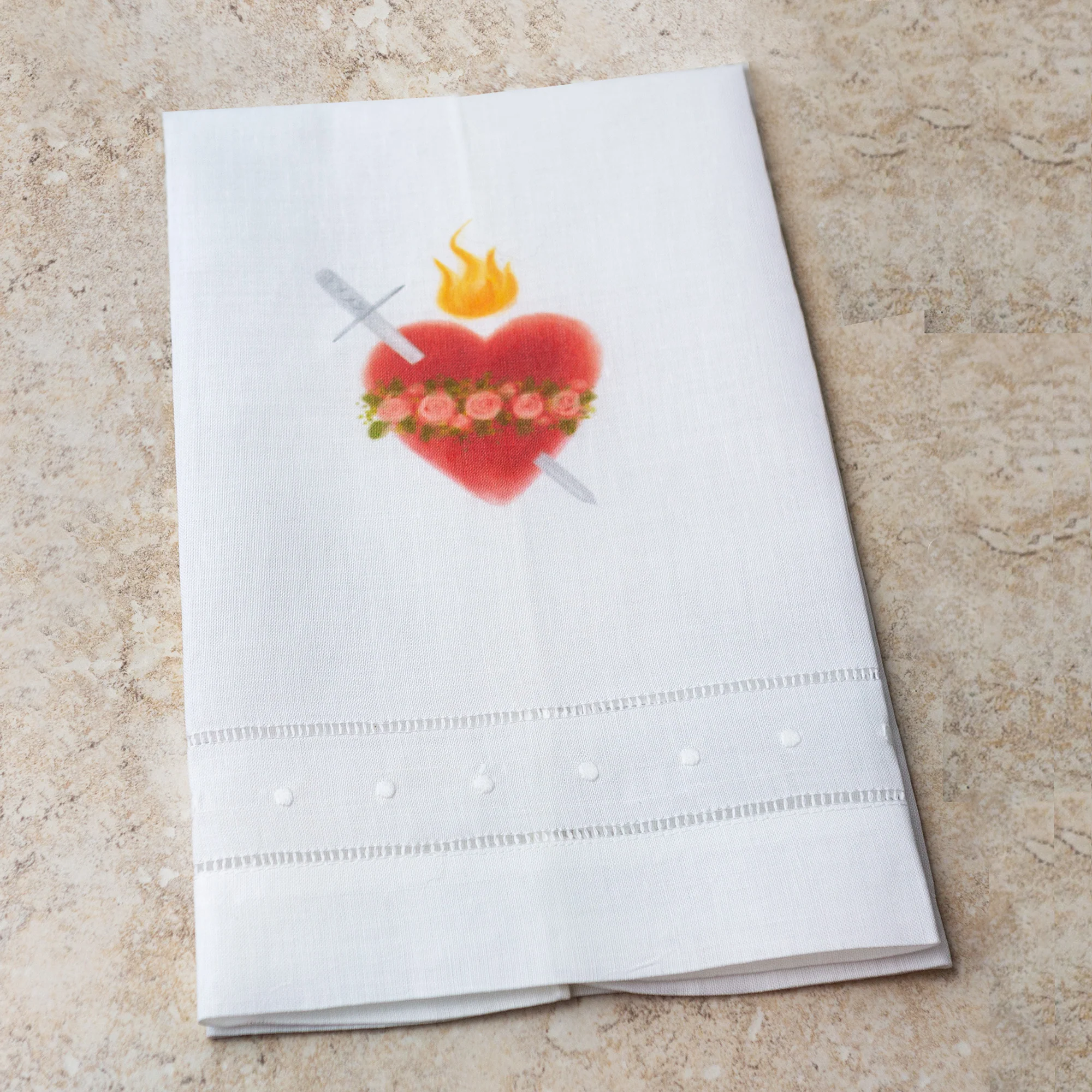 Sacred & Immaculate Heart Linen Watercolor Guest Towels-set of 2 - Image 3