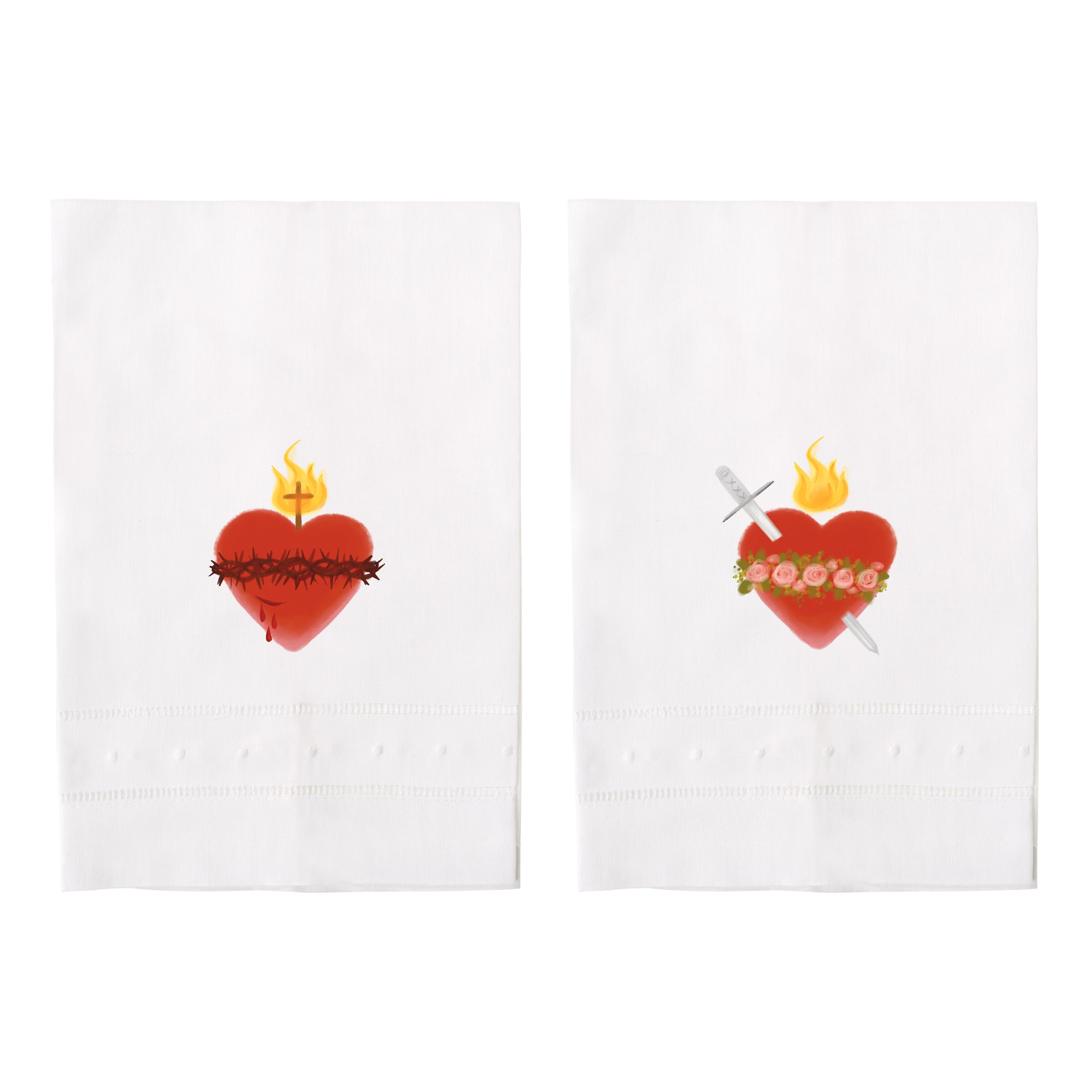 Sacred & Immaculate Heart Linen Watercolor Guest Towels-set of 2 - Image 4