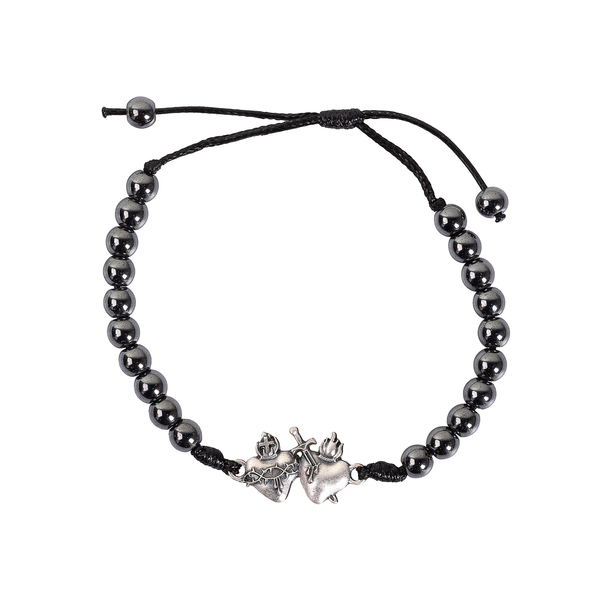 Sacred & Immaculate Hearts Hematite Corded Bracelet - Image 2