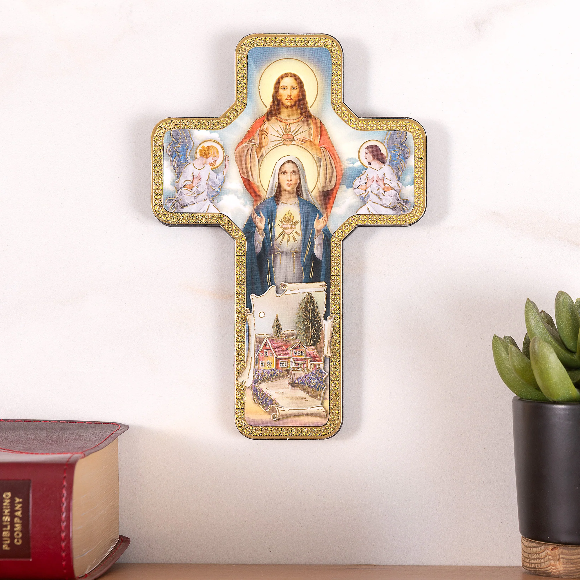 Sacred & Immaculate Hearts Home Blessing Wall Cross - 7" - Image 2