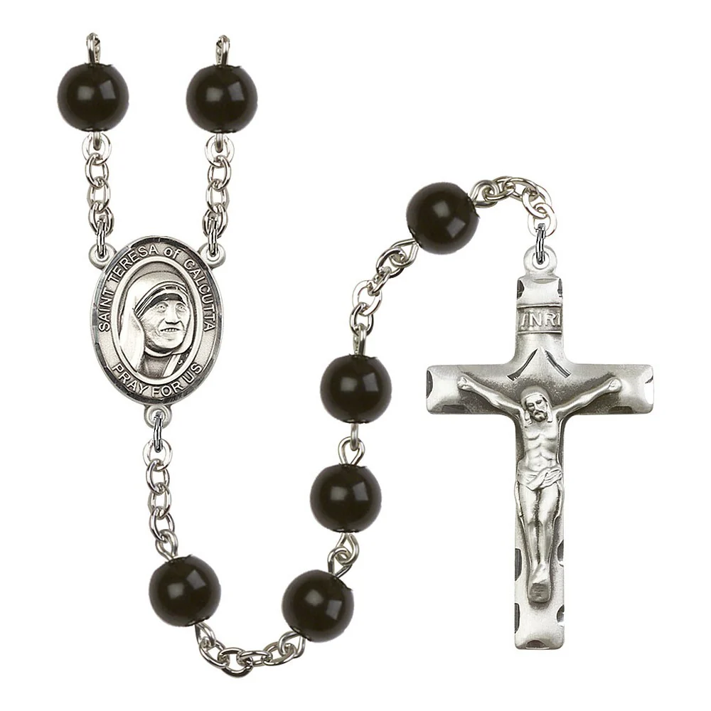 Saint Teresa Of Calcutta 7mm Black Onyx Rosary
