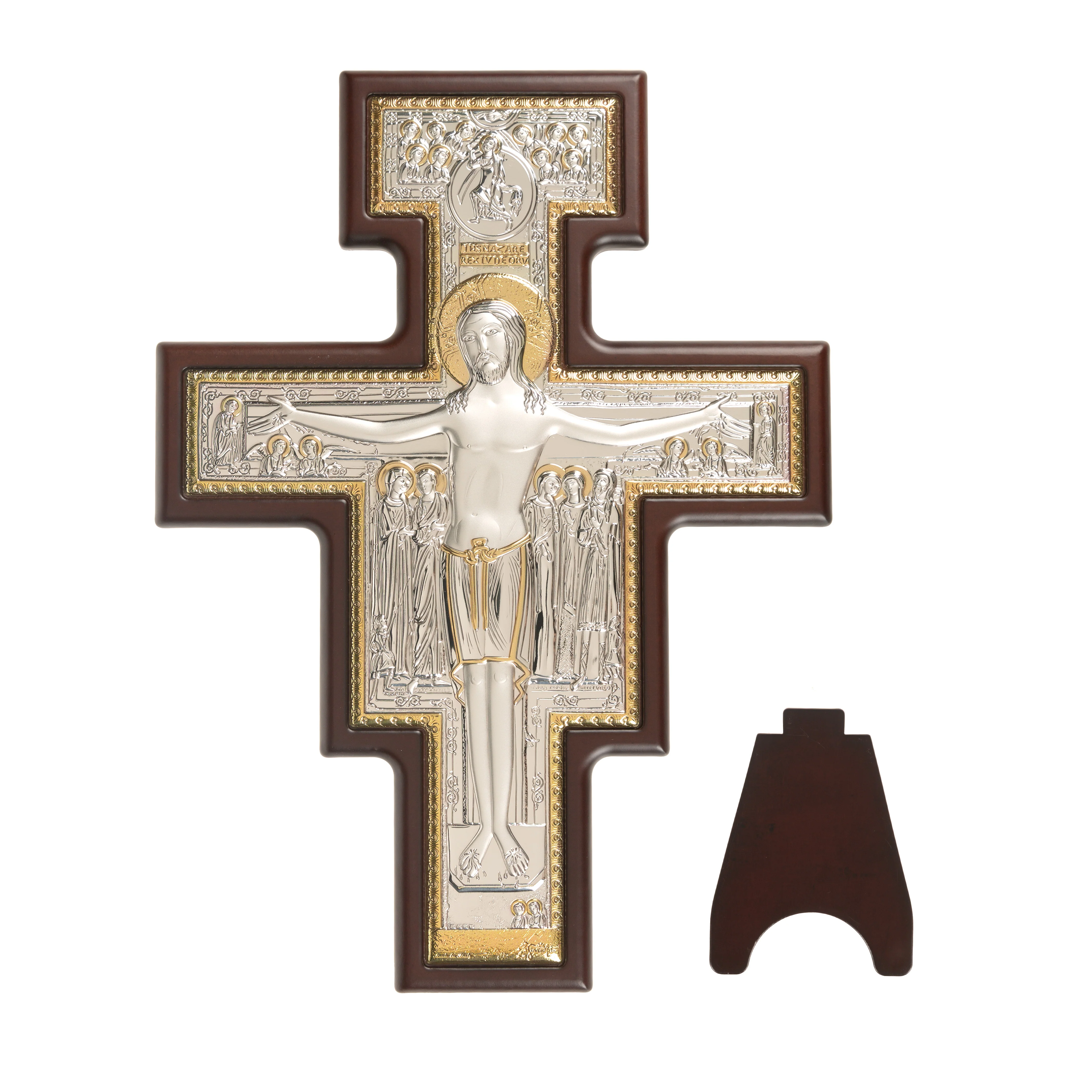 San Damiano Crucifix with Silver & Gold Accents - 12.5" - Image 2