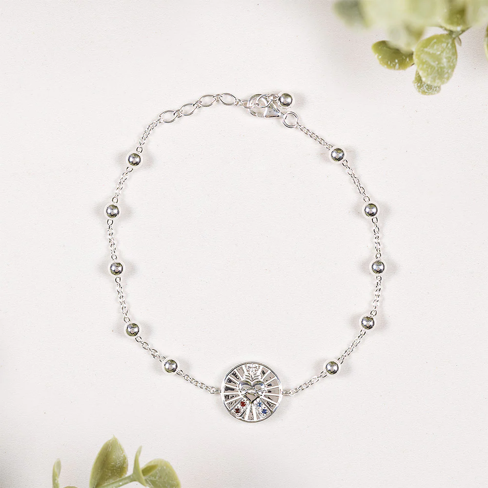 Sapphire & Garnet Sacred Heart & Divine Mercy Rosary Bracelet