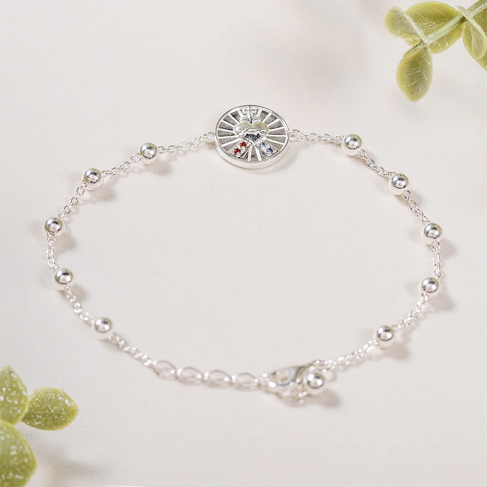 Sapphire & Garnet Sacred Heart & Divine Mercy Rosary Bracelet - Image 2
