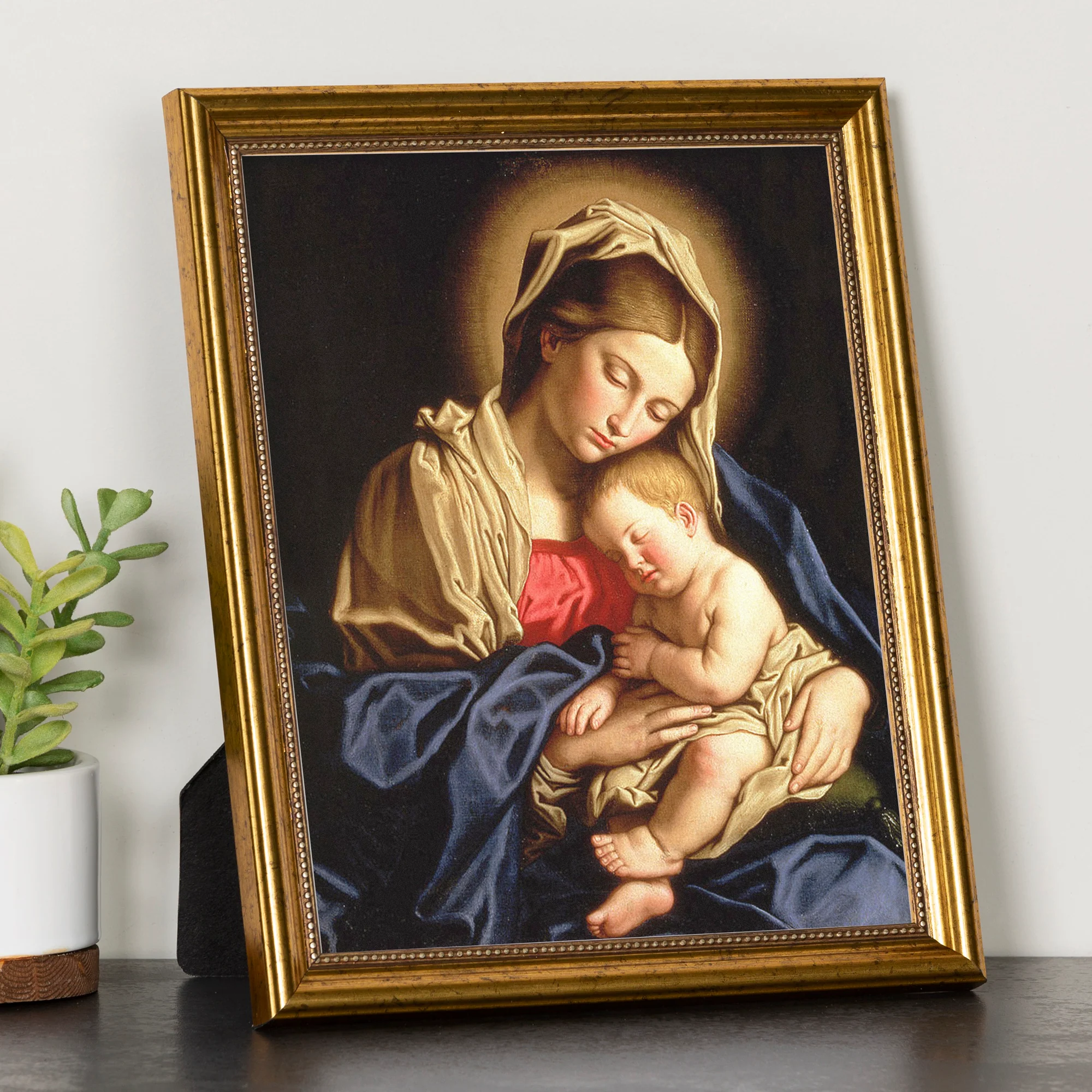 Sassoferrato Madonna & Child Antique Gold Framed Print - 8" x 10"