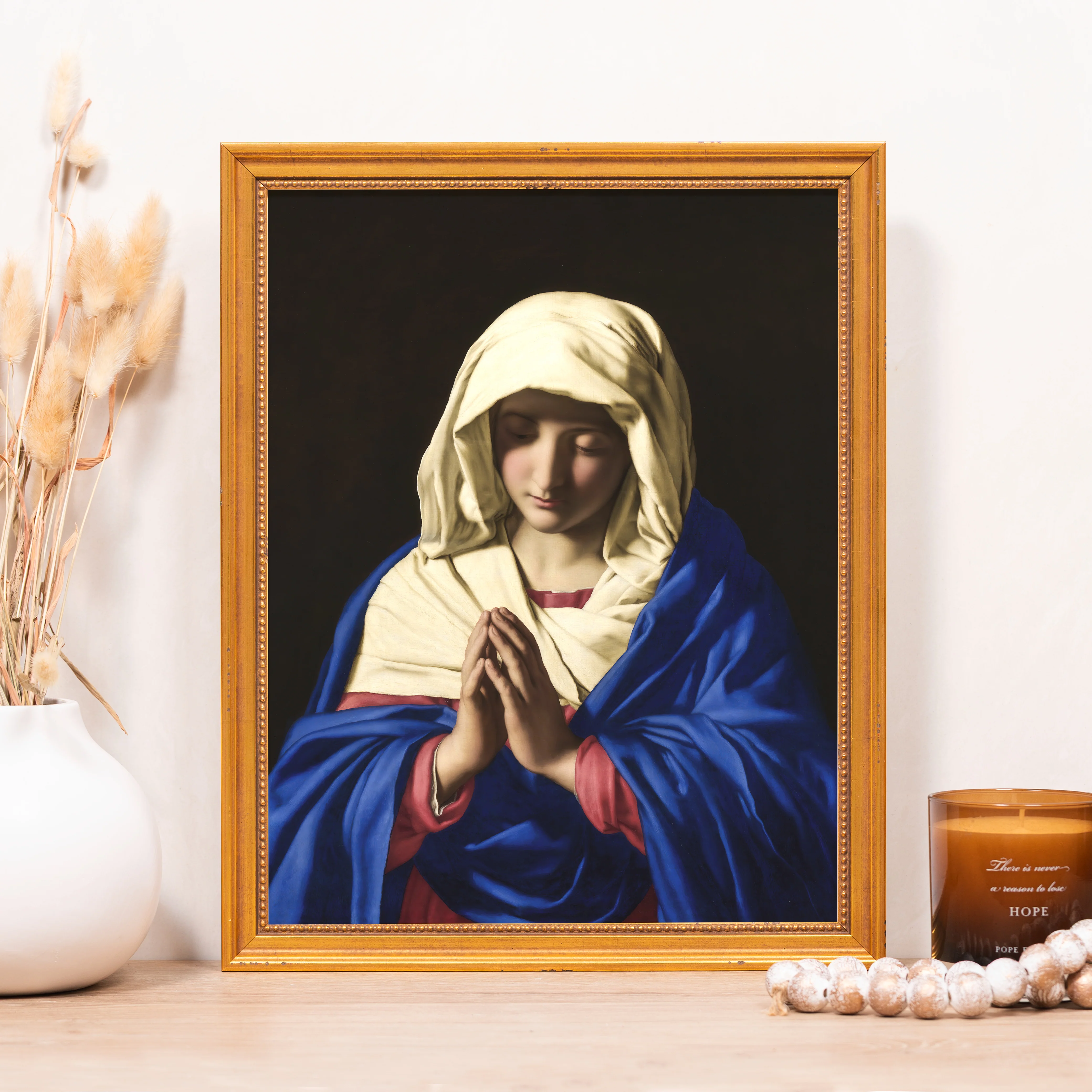 Sassoferrato's Virgin in Prayer Framed Canvas - Sacred Classics Collection - Image 5
