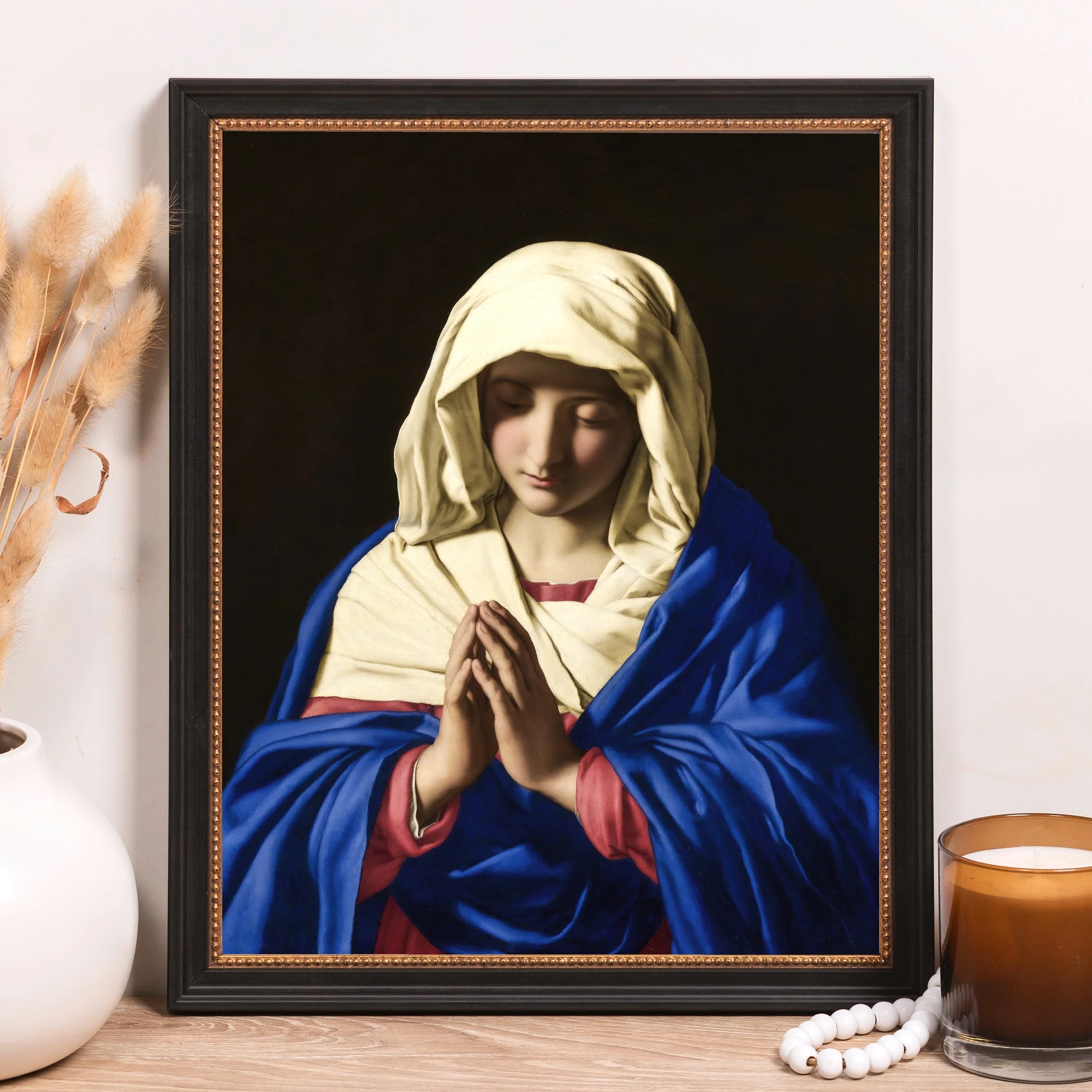 Sassoferrato's Virgin in Prayer Framed Canvas - Sacred Classics Collection - Image 8