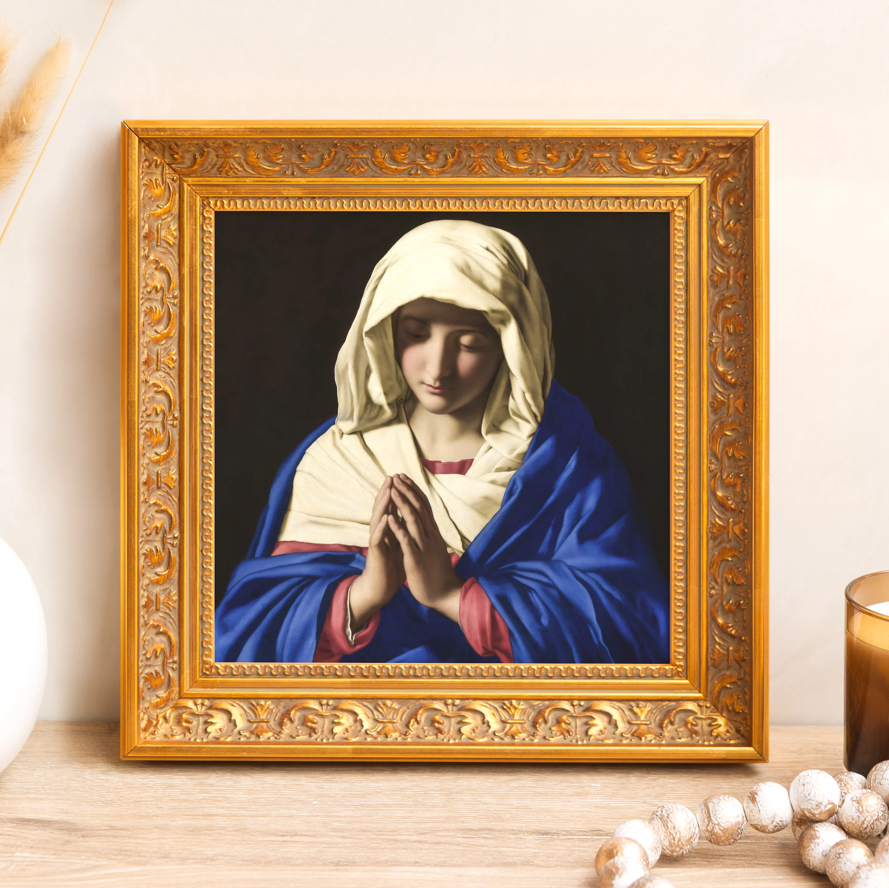 Sassoferrato's Virgin in Prayer Framed Canvas - Sacred Mini Collection