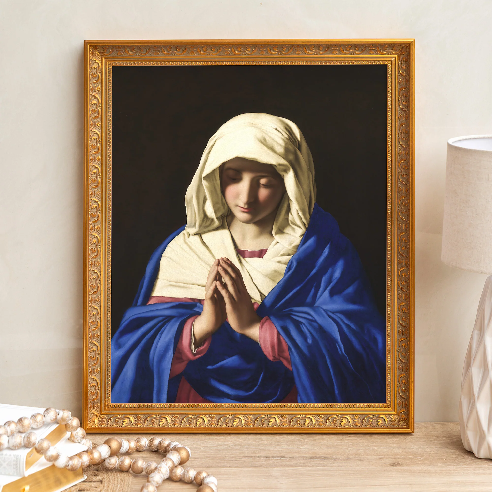 Sassoferrato's Virgin in Prayer Framed Canvas - Sacred Signature Collection
