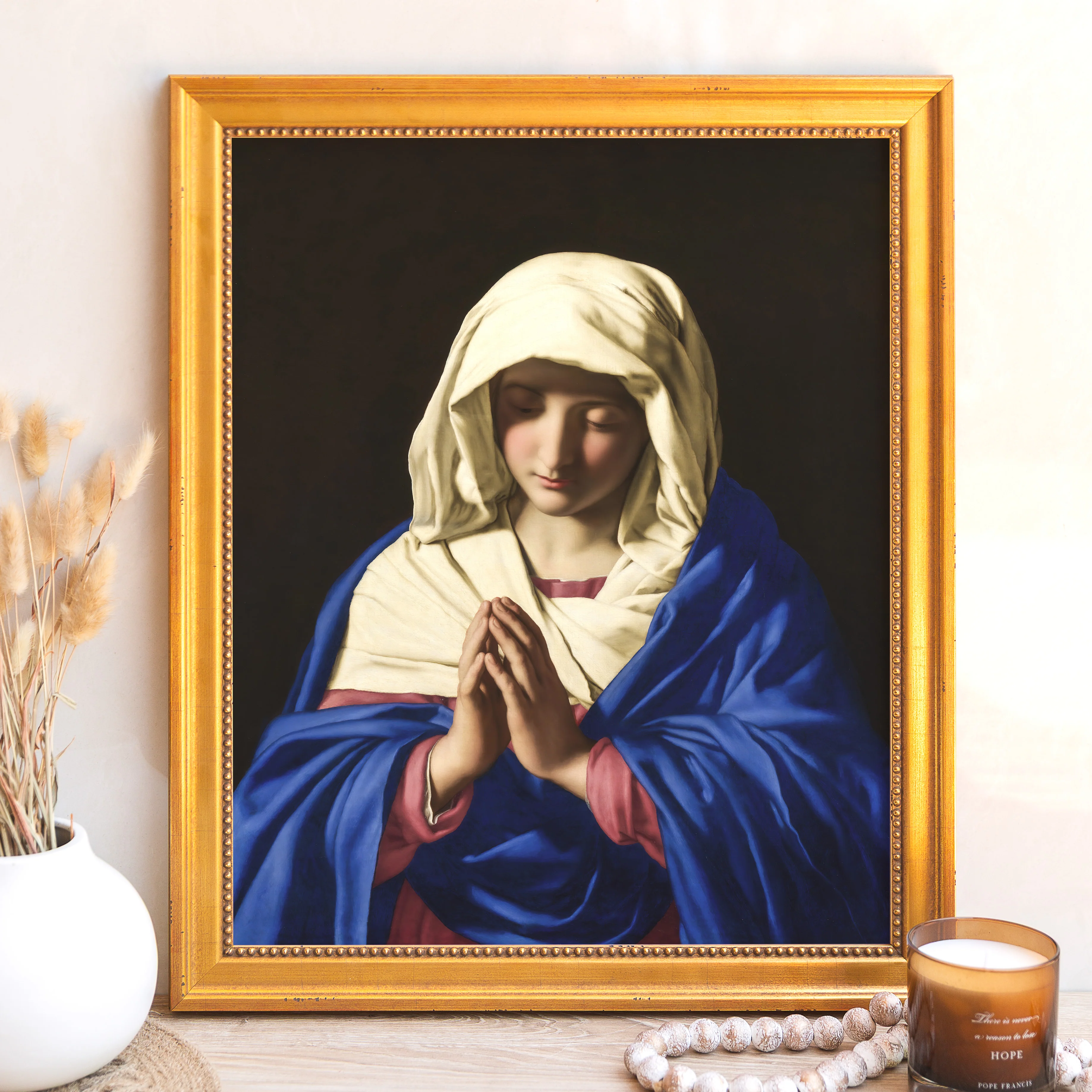 Sassoferrato's Virgin in Prayer Framed Canvas - Sacred Signature Collection - Image 9