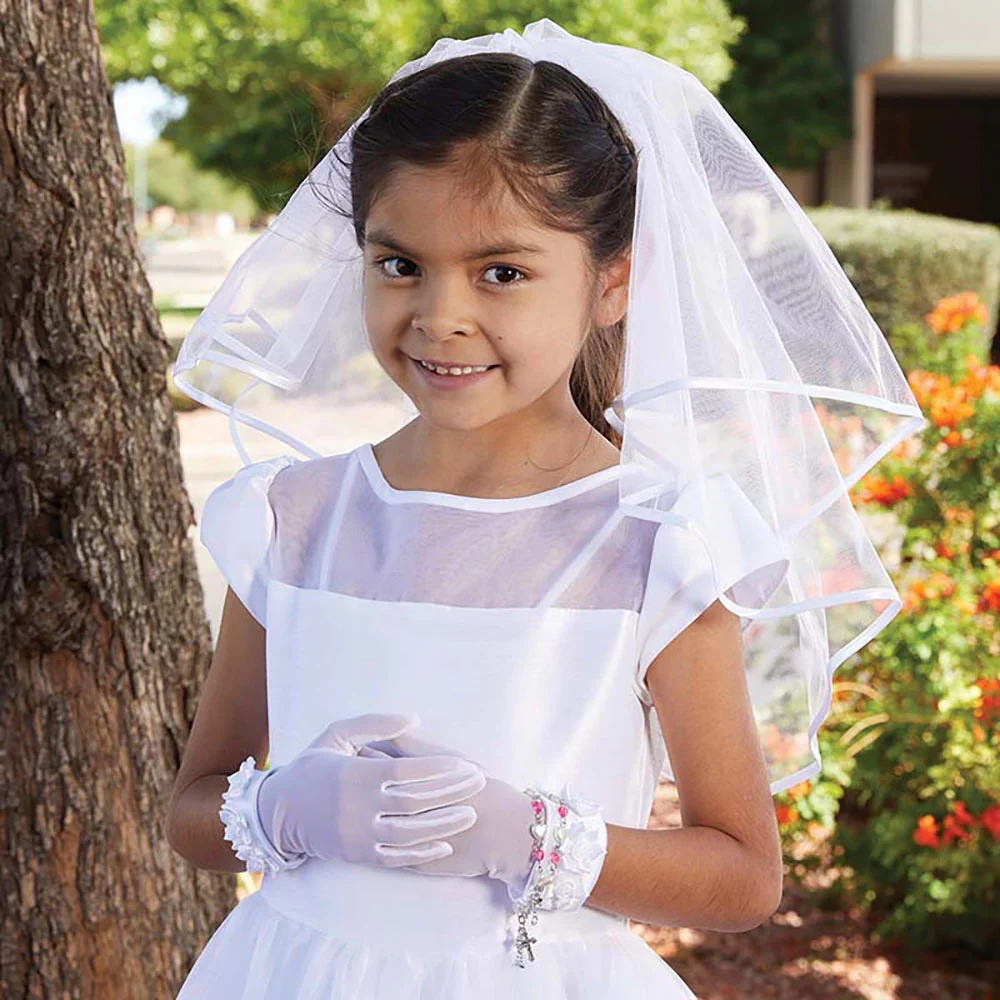 Satin Head Band & Pearl Cross First Communion Veil - Image 2