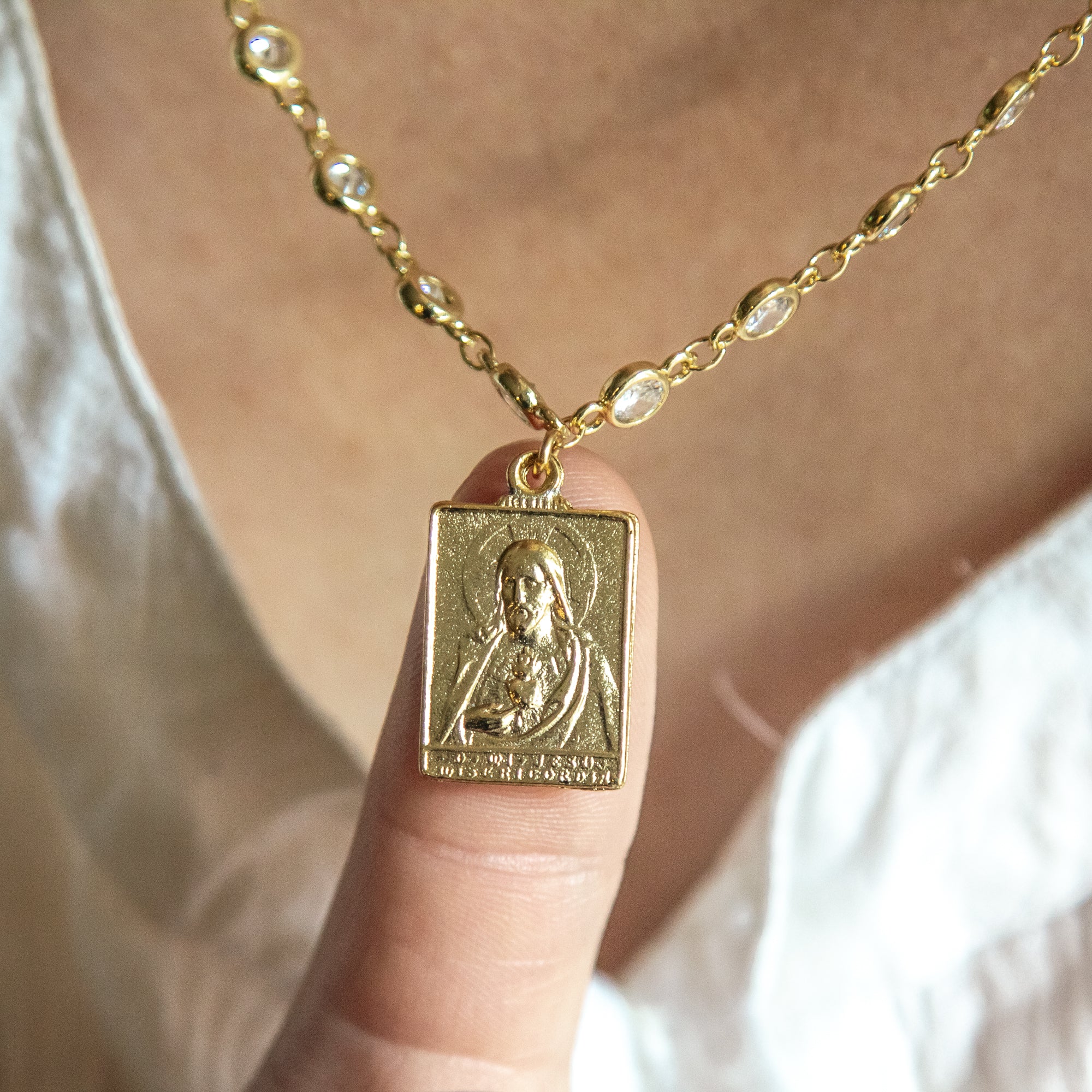 Scapular Medal  with Crystal Link Chain