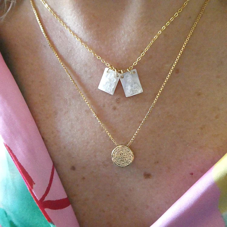 Scapular & St. Benedict Medal Layered Necklace