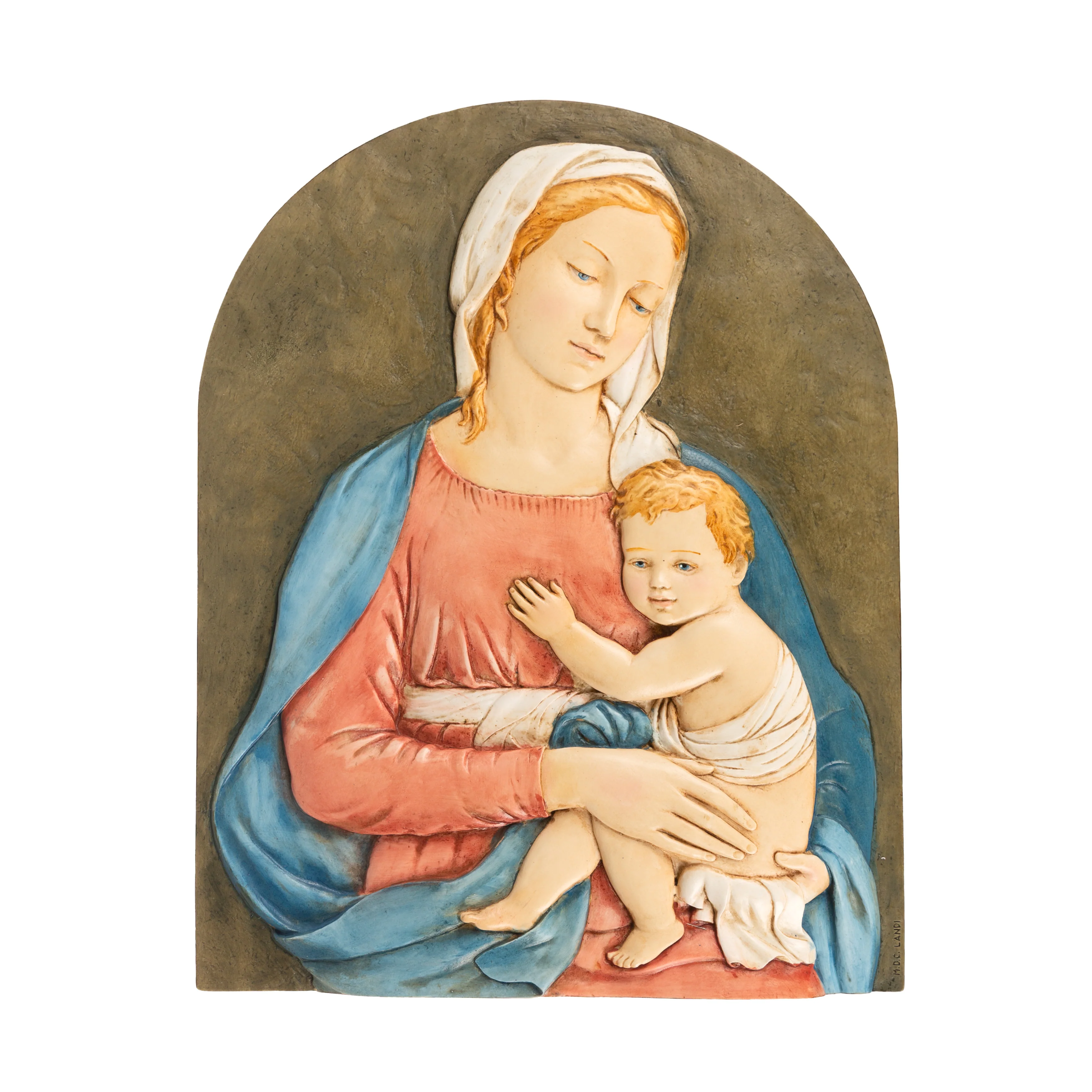 Sculpted Madonna & Child Colored Plaque - Image 2