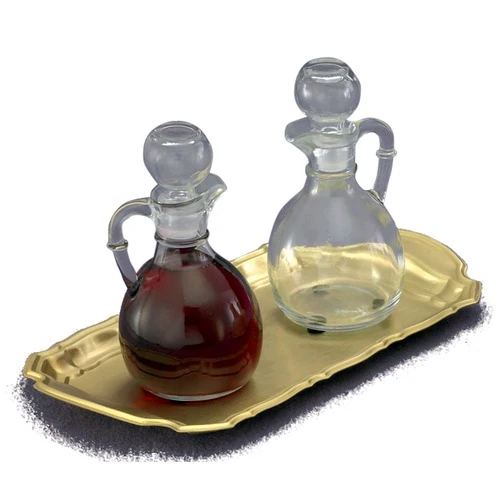 SET - 6 oz. Glass Cruet Bottles with Tray for Mass