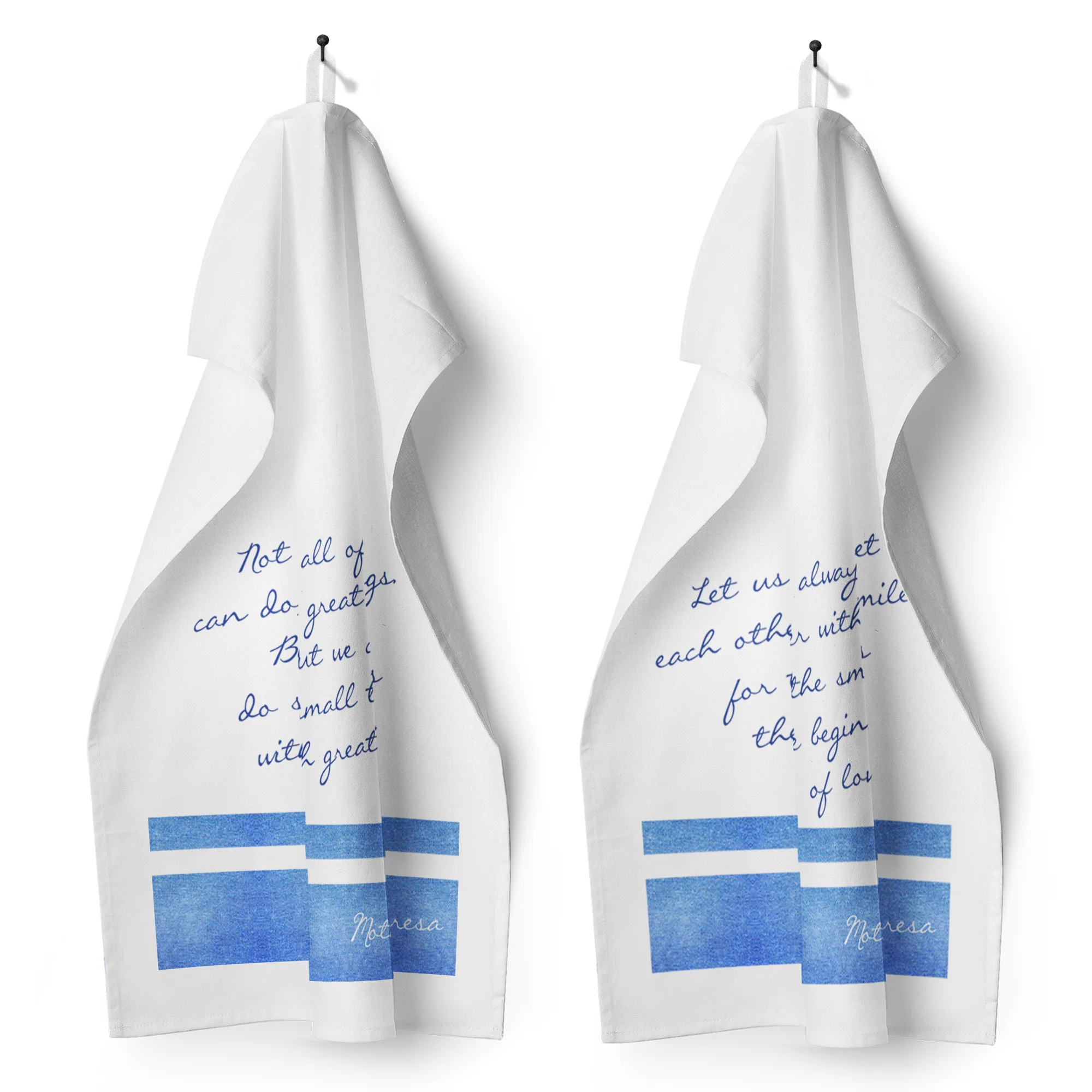 Set of Mother Teresa Blue and White Dish Towels - 2 towels - Image 2