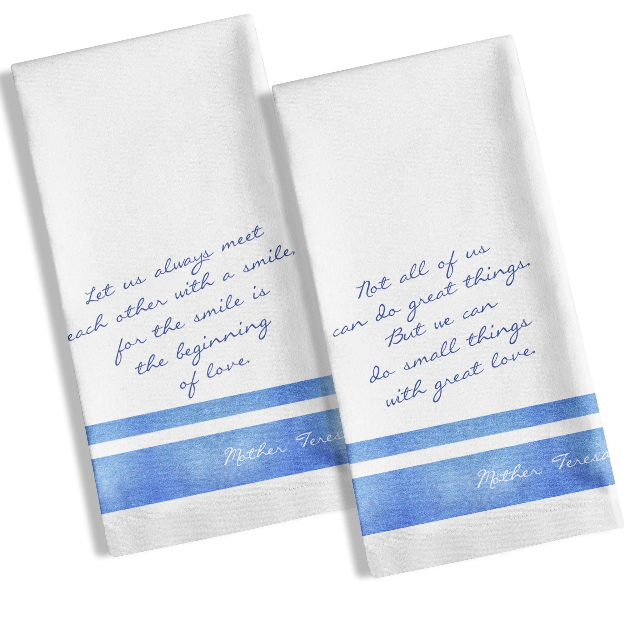 Set of Mother Teresa Blue and White Dish Towels - 2 towels - Image 3