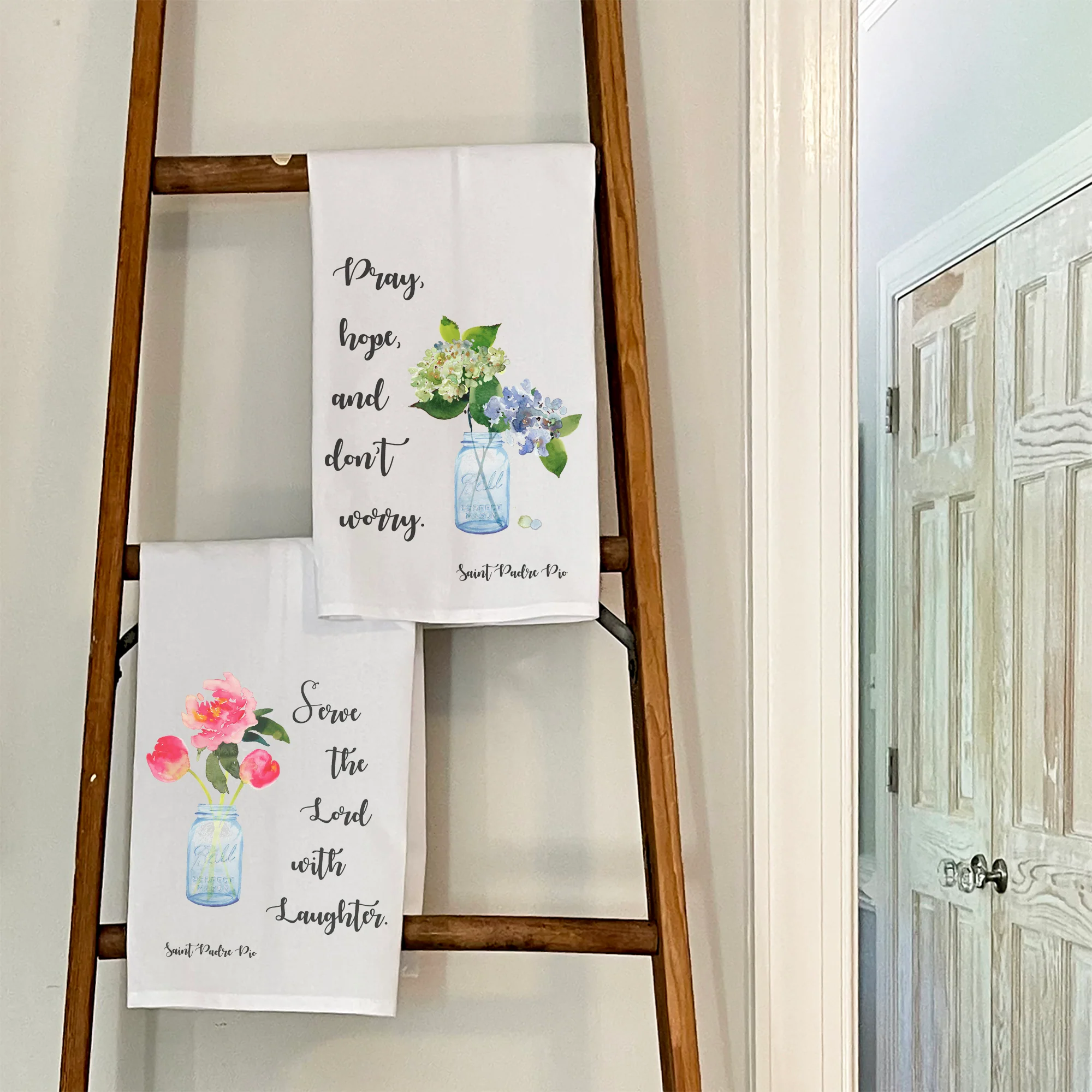 Set of Padre Pio Watercolor Dish Towels - 2 towels