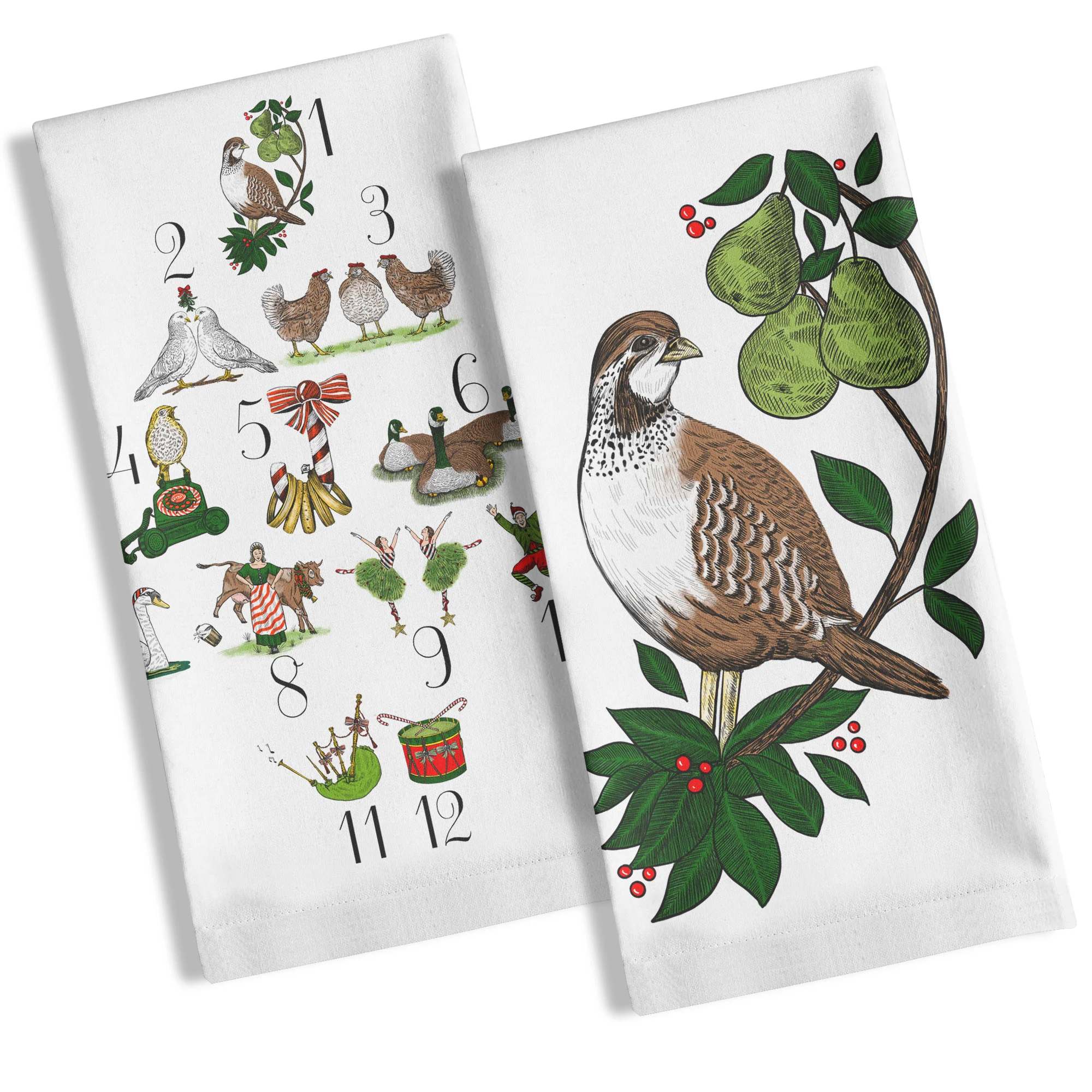 Set of Twelve Days of Christmas Dish Towels - 2 Towels - Image 2