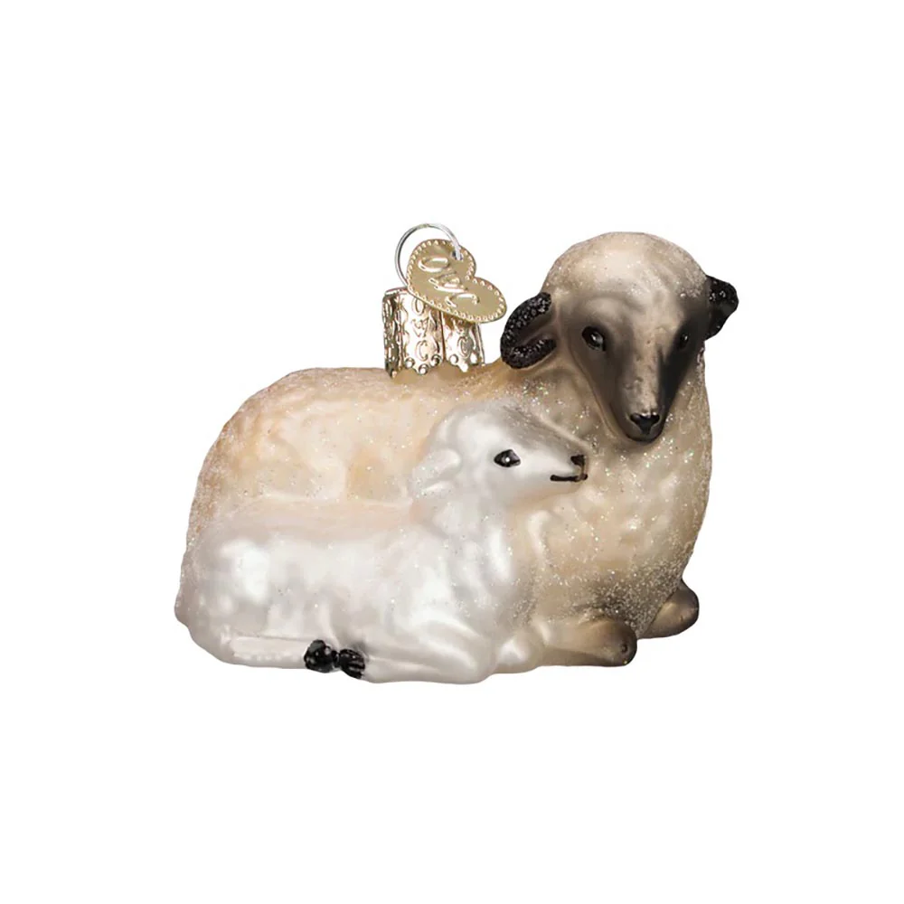 Sheep with Lamb Blown Glass Ornament - Image 2