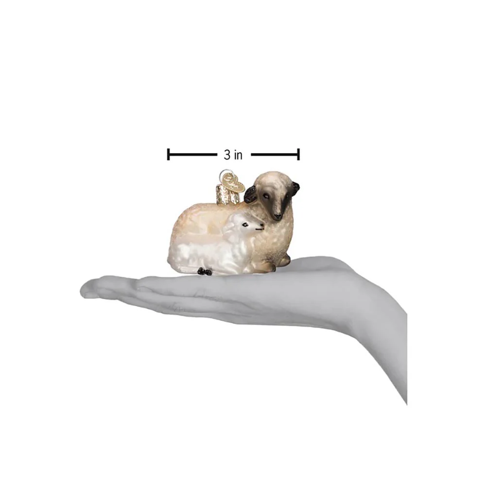 Sheep with Lamb Blown Glass Ornament - Image 5