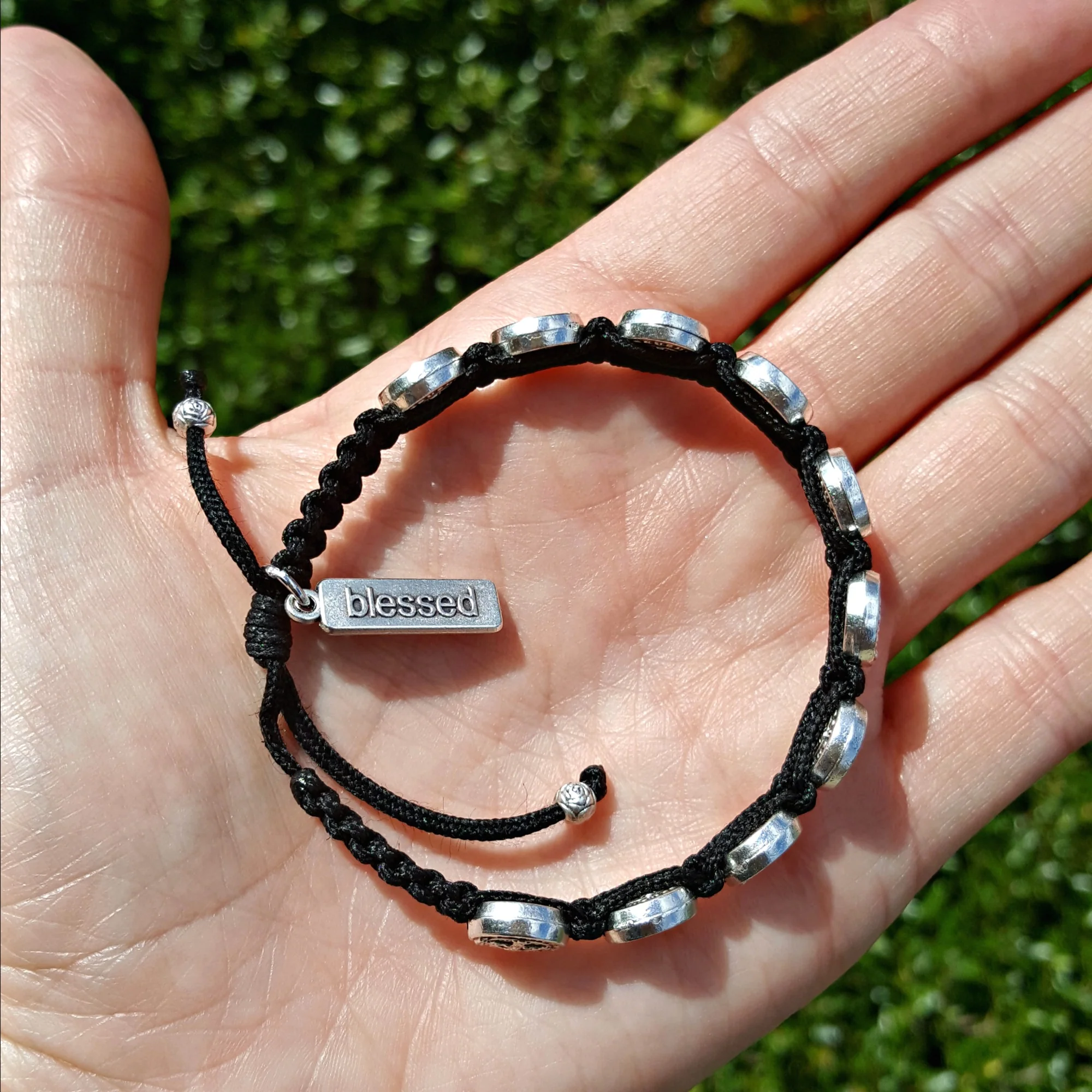 Silver Benedictine Blessing Bracelet, Black Macrame - Image 3