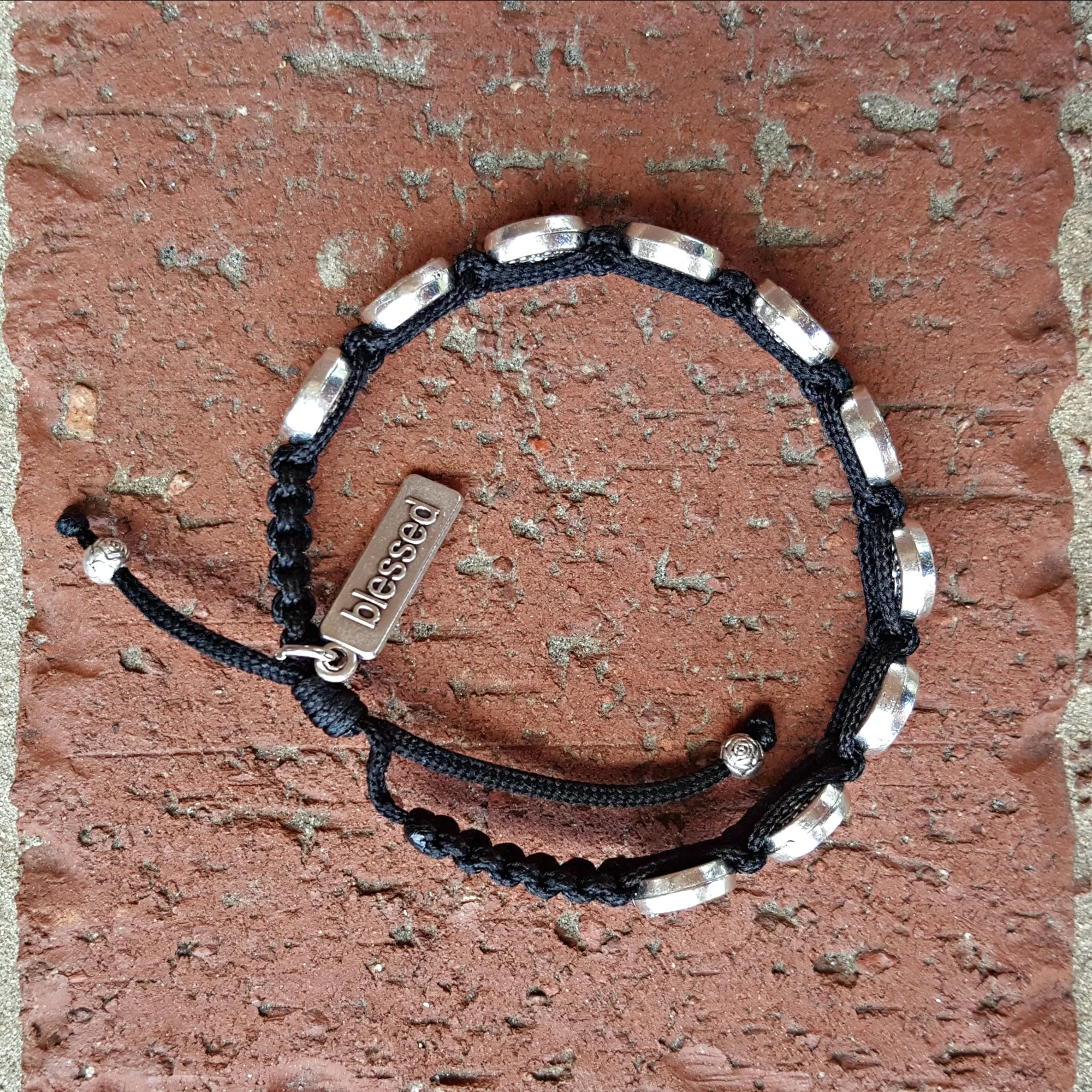 Silver Benedictine Blessing Bracelet, Black Macrame - Image 4