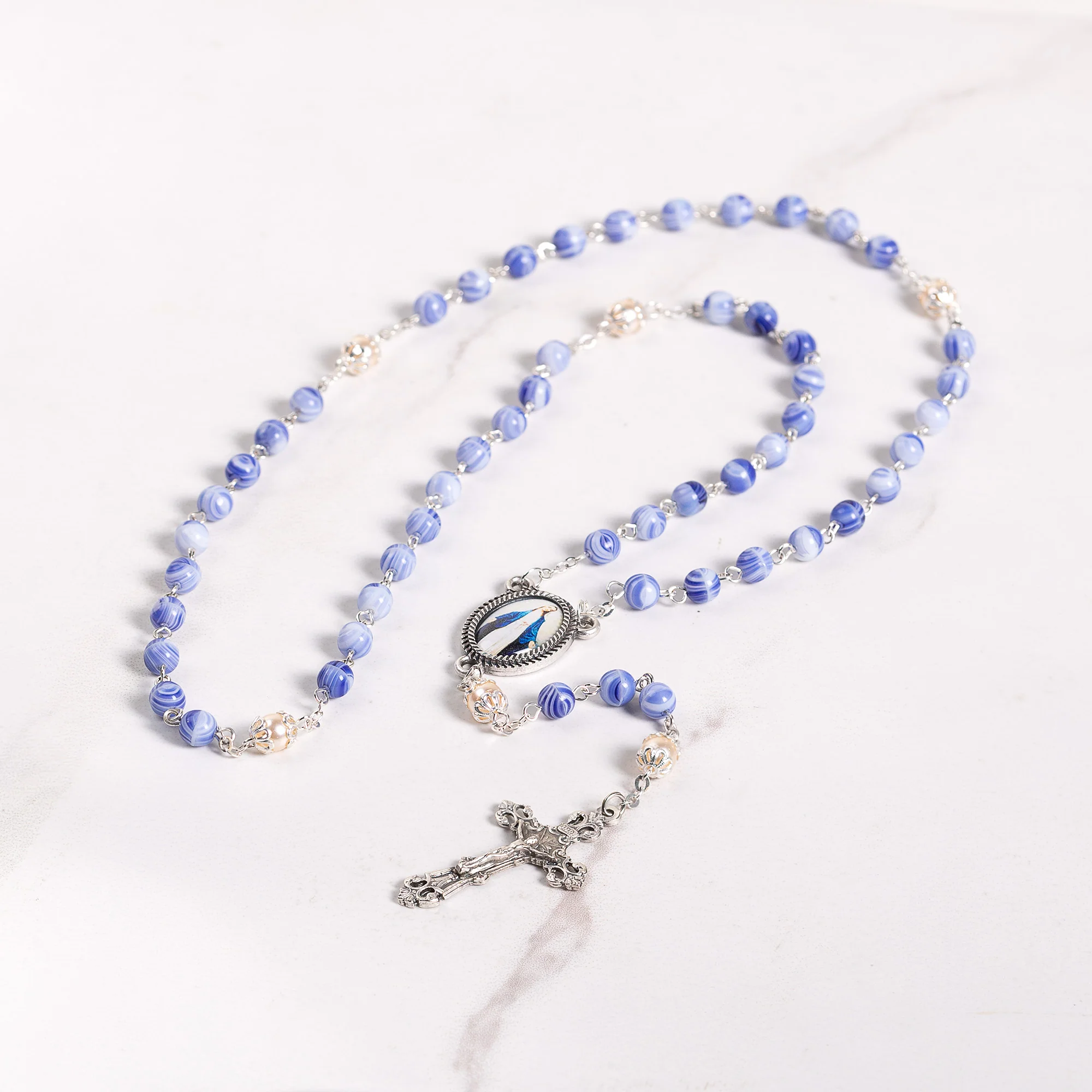 Silver / Blue Miraculous Rosary