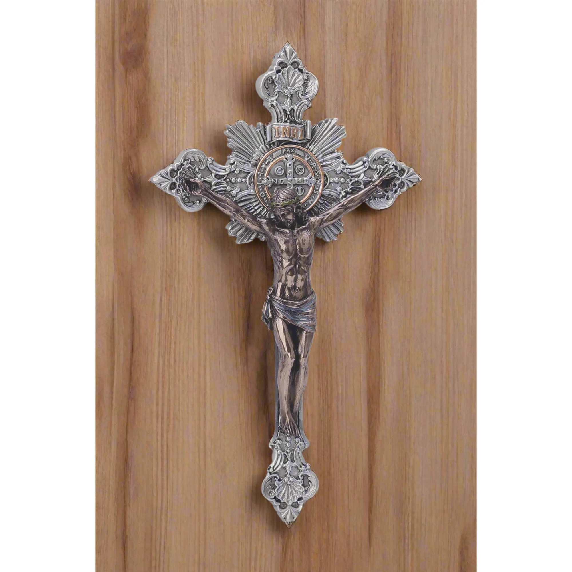 Silver & Bronze Style Baroque St Benedict Crucifix - 7.75" - Image 2