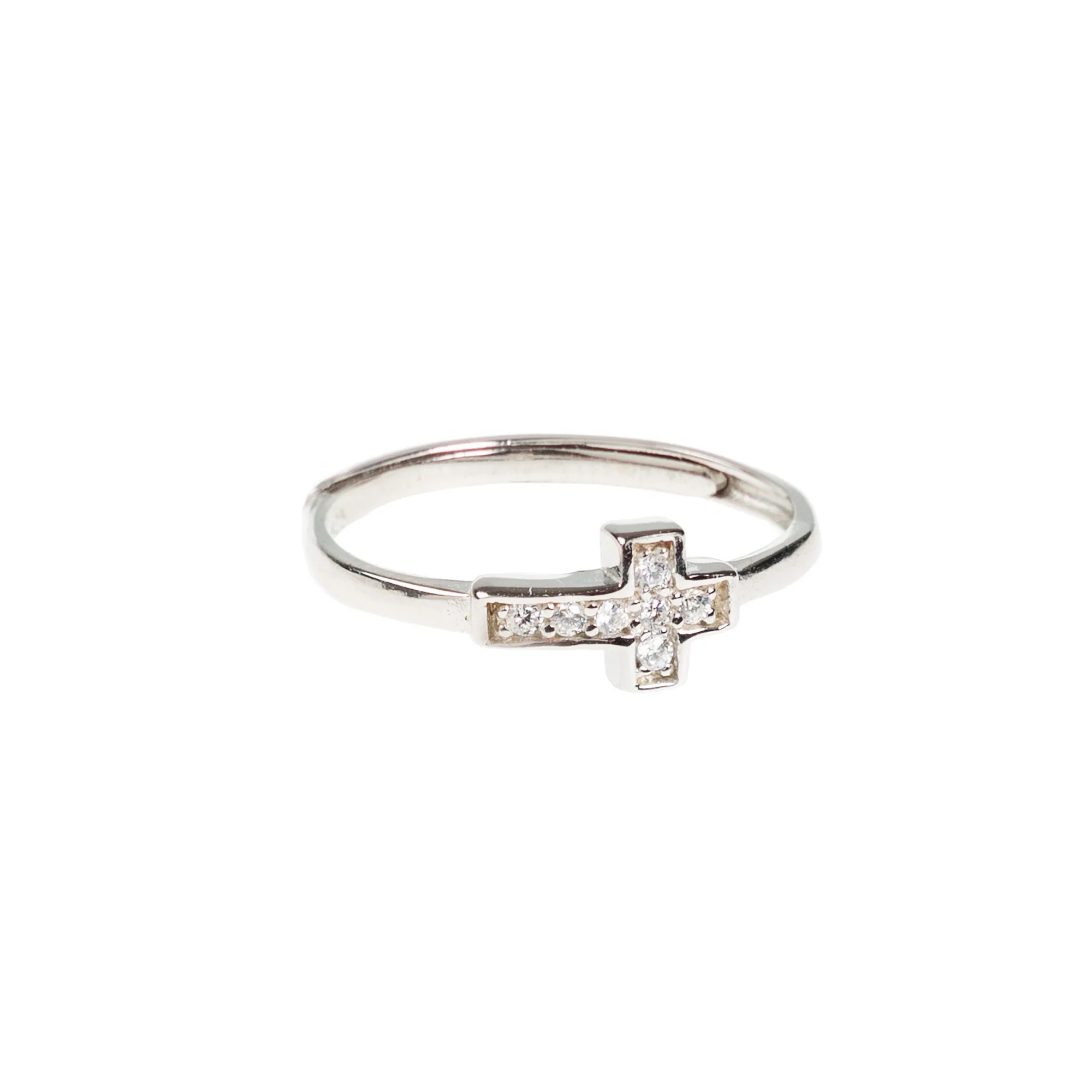 Silver & Cubic Zirconia Cross Earrings & Ring - Set - Image 2