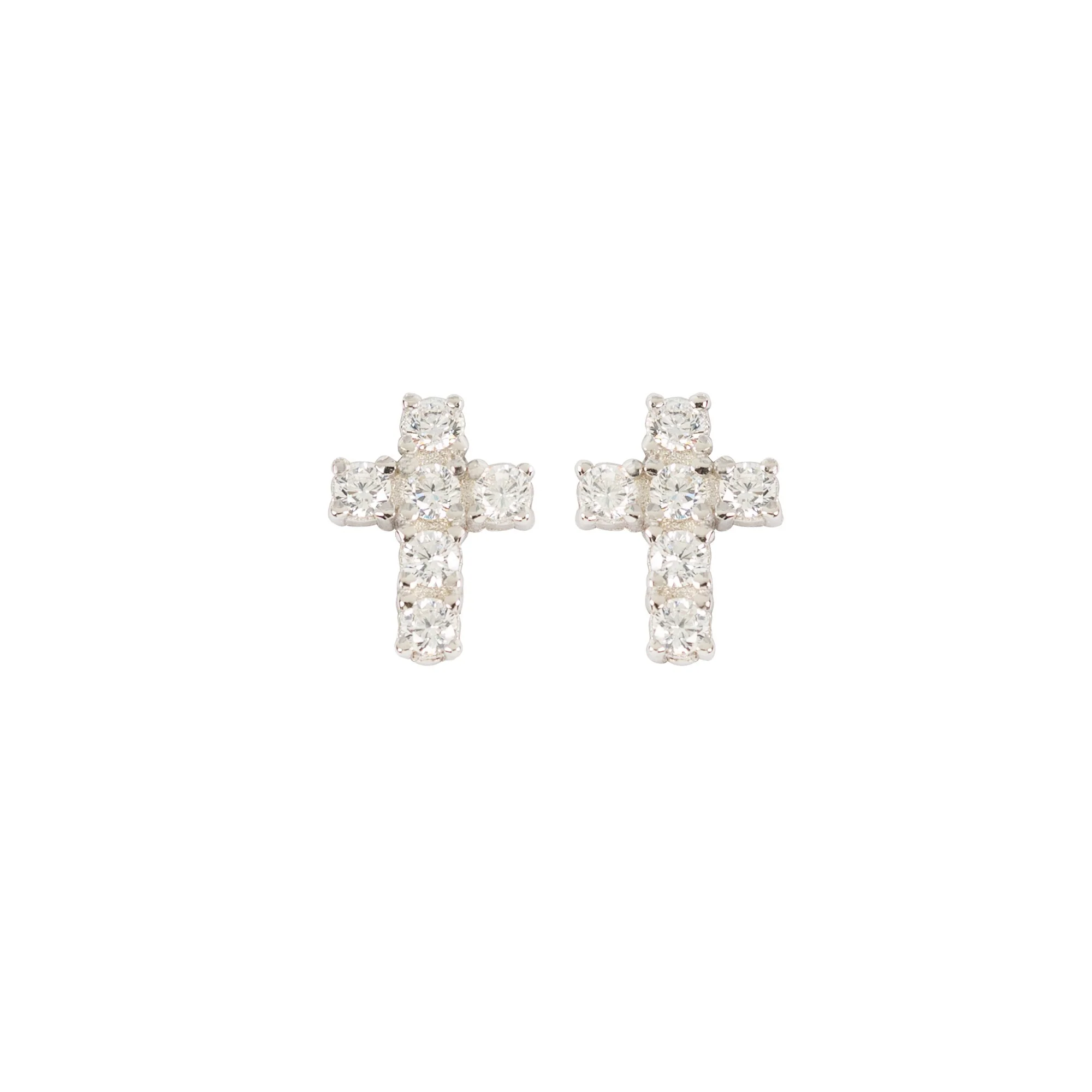 Silver & Cubic Zirconia Cross Earrings & Ring - Set - Image 3