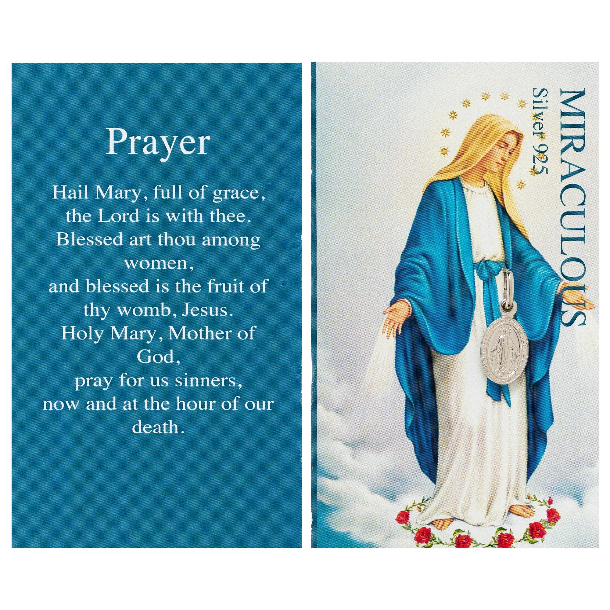 Silver Miraculous Medal with Prayer Card - Small or Large