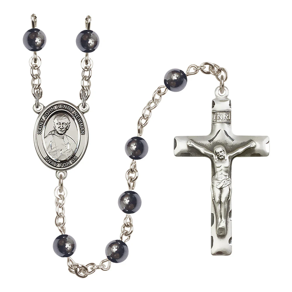 Silver Plated St. John Henry Newman Hematite Rosary