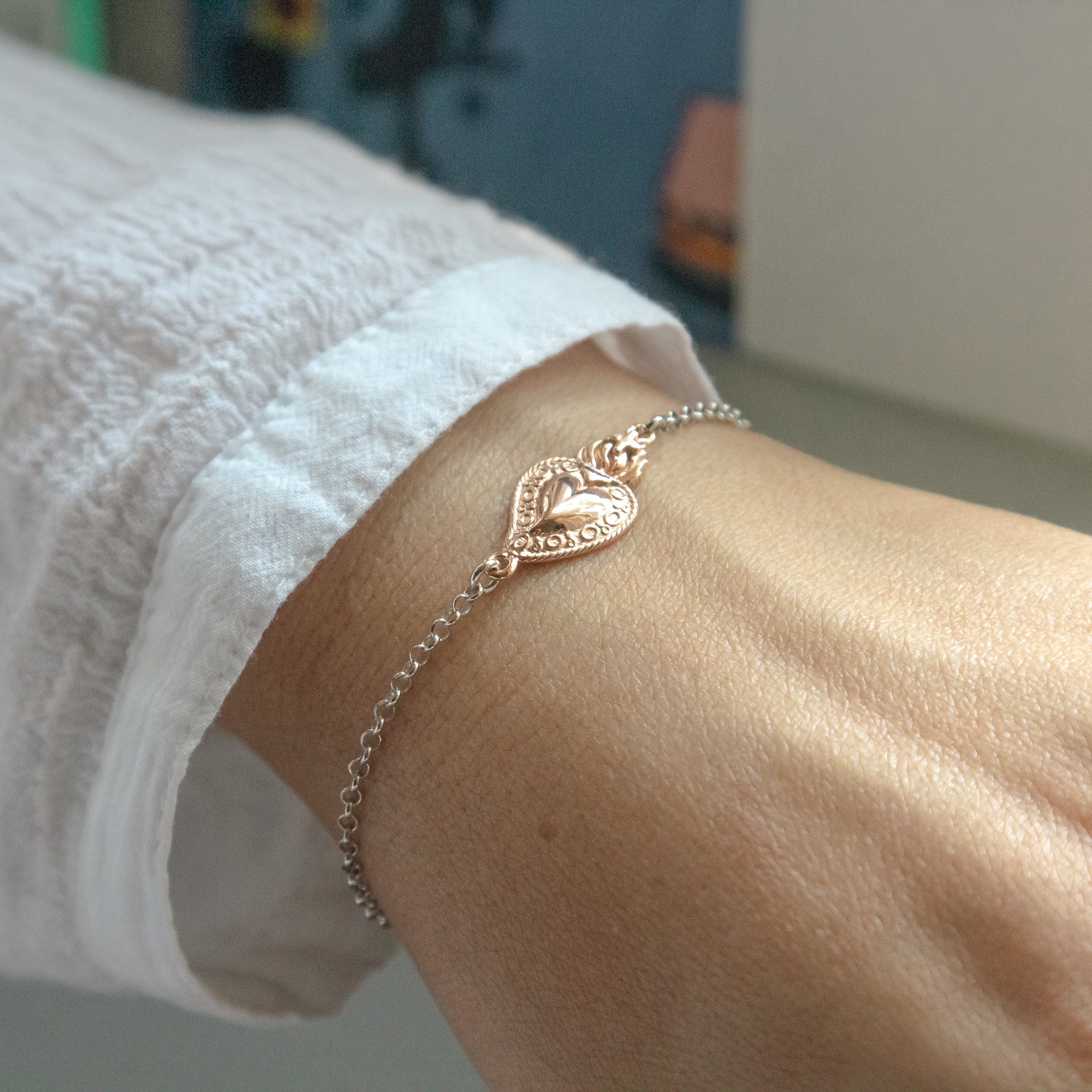 Silver & Rose Gold Sacred Heart Bracelet - Image 2